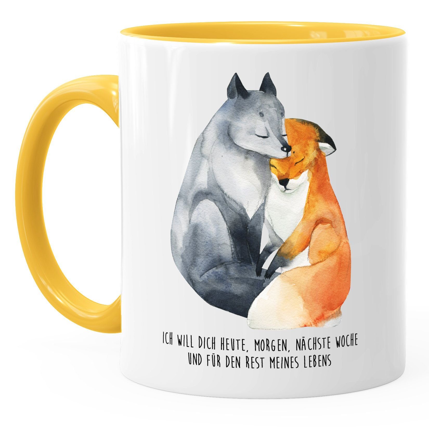 MoonWorks MoonWorks®, morgen Ich Freund Tasse Liebe gelb heute Woche Freundin verliebt nächste Spruch Geschenk-Tasse dich Keramik Fuchs will