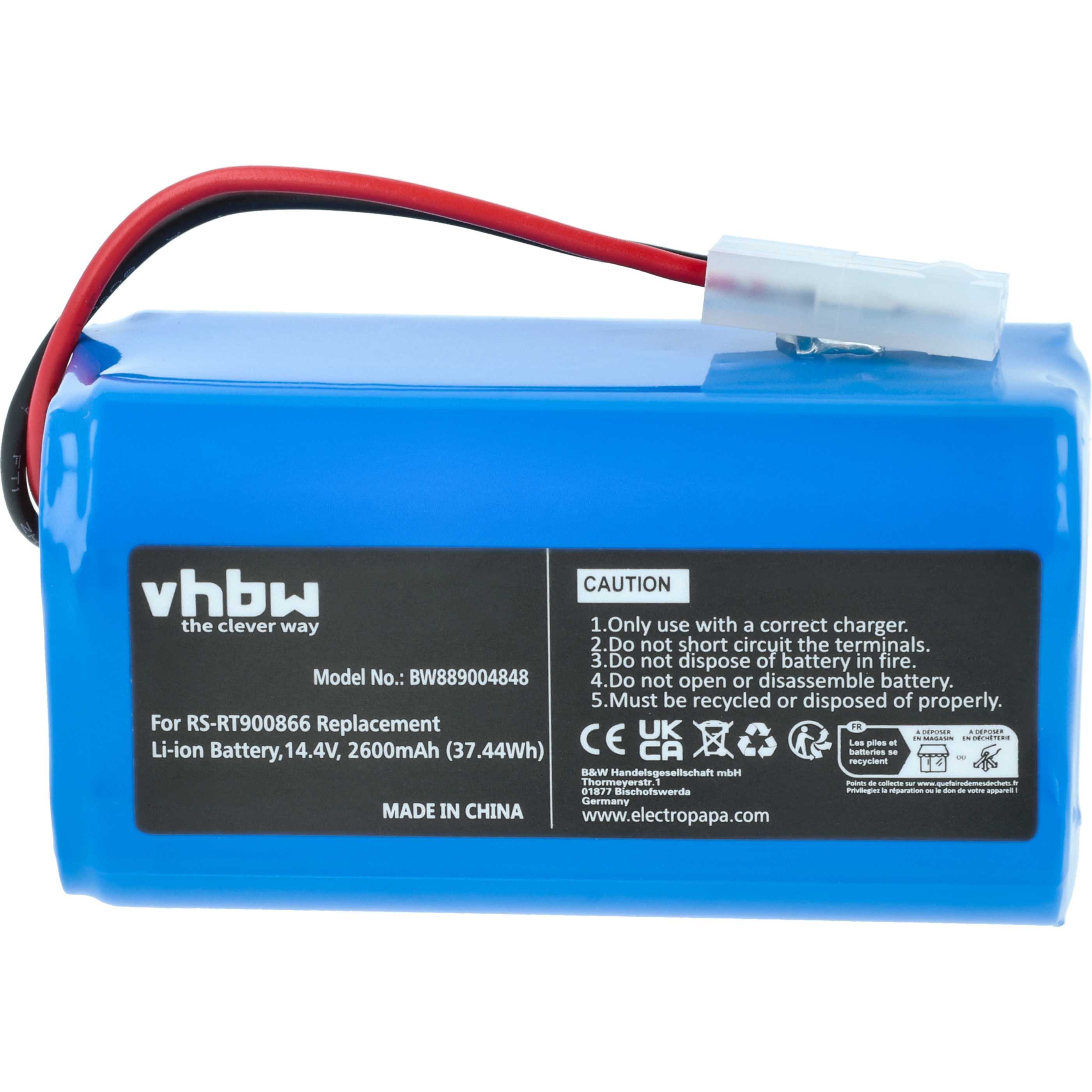 vhbw Akku passend für Rowenta Smart Force Essential, Essential Aqua Staubsauger-Akku Akku Li-Ion 2600 mAh (14,4 V, 1 St), Leistungsfähiger Austausch-Akku für Ihren Saugroboter