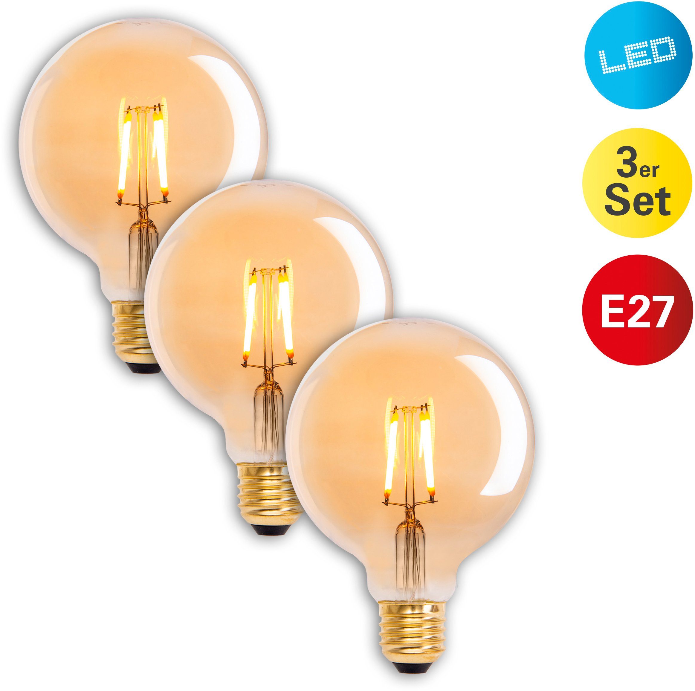 St., näve Reto E27, 3 Deko 3 Warmweiß, of bulbs, Set Dilly, E27/4.1W Kugel, LED Globlampe LED-Leuchtmittel "Dilly"