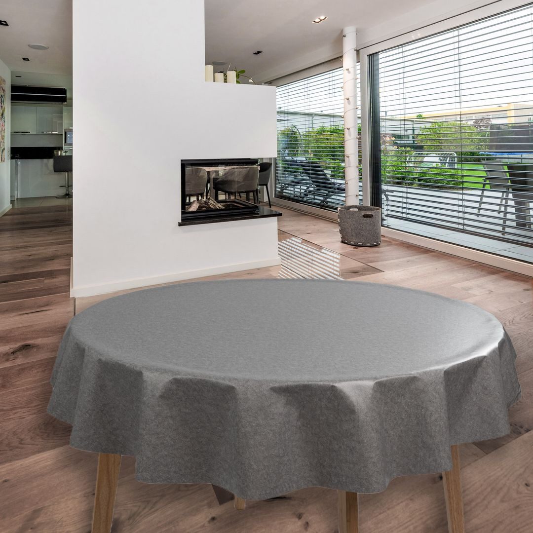 laro Tischdecke Wachstuch-Tischdecken Grau Meliert Rund 140cm