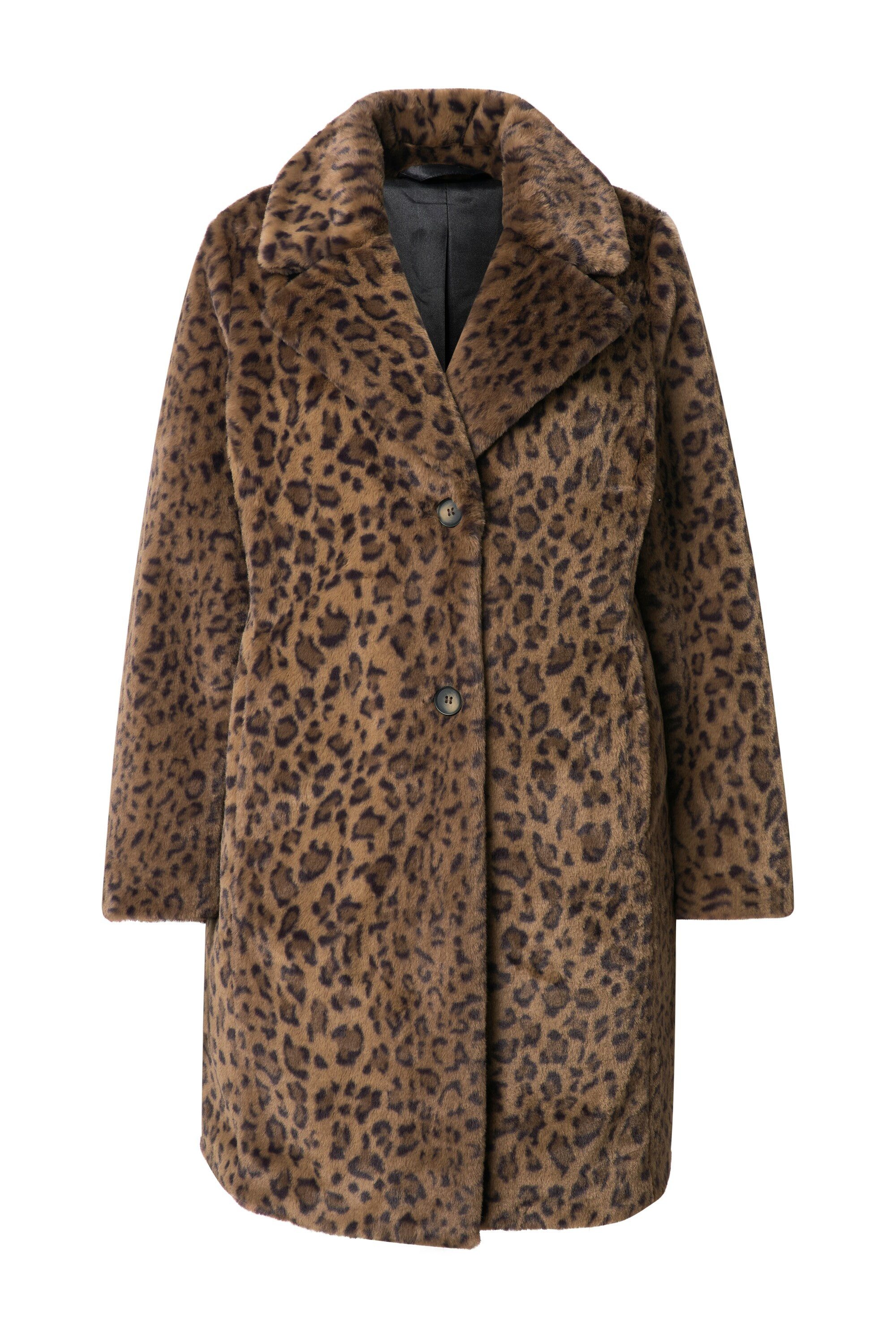 Ulla Popken Wintermantel Teddymantel Leomuster Reverskragen günstig online kaufen