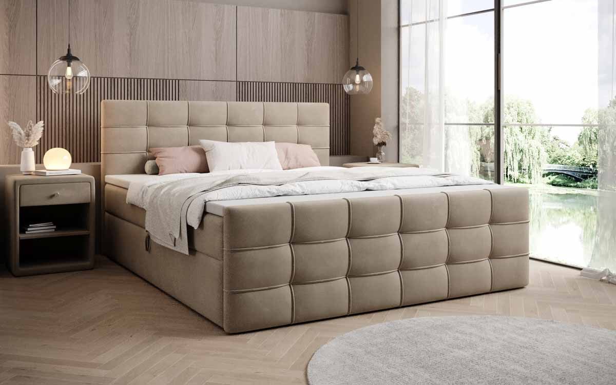 Luxusbetten24 Boxspringbett Luxor Samt, mit Stauraum