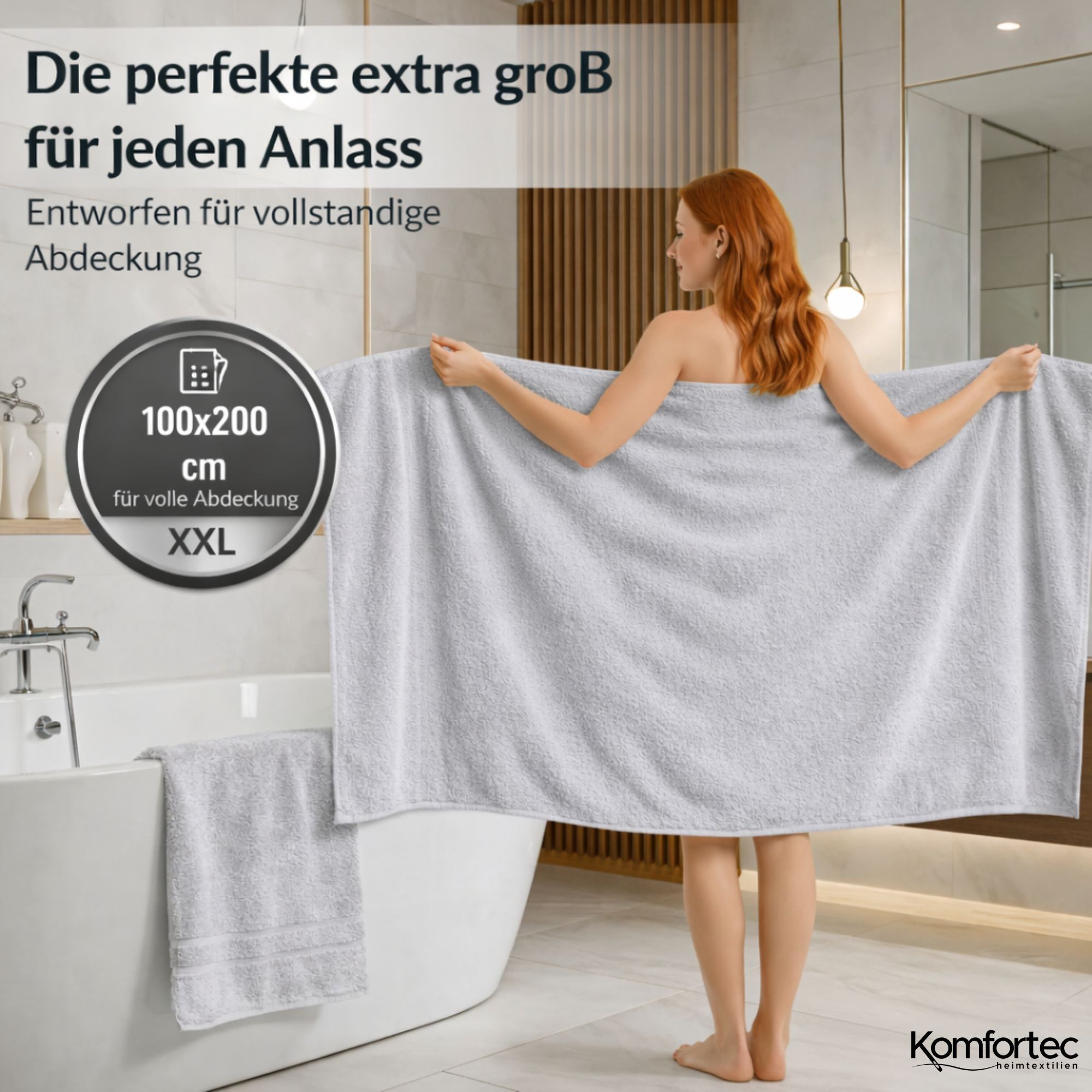 Komfortec Saunatuch 100x200 cm Badetuch aus 100% Baumwolle, Frottee (1-St), extra Große, Schnelltrocknend – Bild 2 von 5