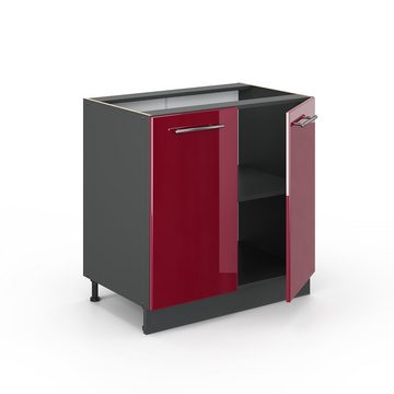 Livinity® Spülenunterschrank Fame-Line, Bordeaux Hochglanz/Anthrazit, 80 cm, AP Anthrazit