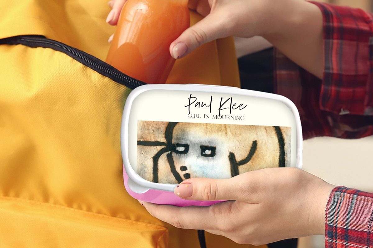 - Lunchbox Gemälde, Mädchen, MuchoWow Trauerndes Paul Erwachsene, rosa Kinder, Kunststoff, Mädchen - Brotbox Klee Snackbox, Kunststoff Brotdose (2-tlg), für