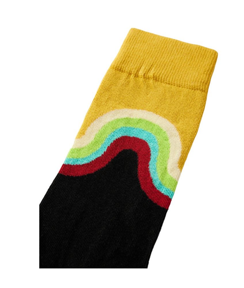 Happy Socks Socken Tagessocke Crew Jumbo Wave Sock schwarz/gelb - 1 Paar