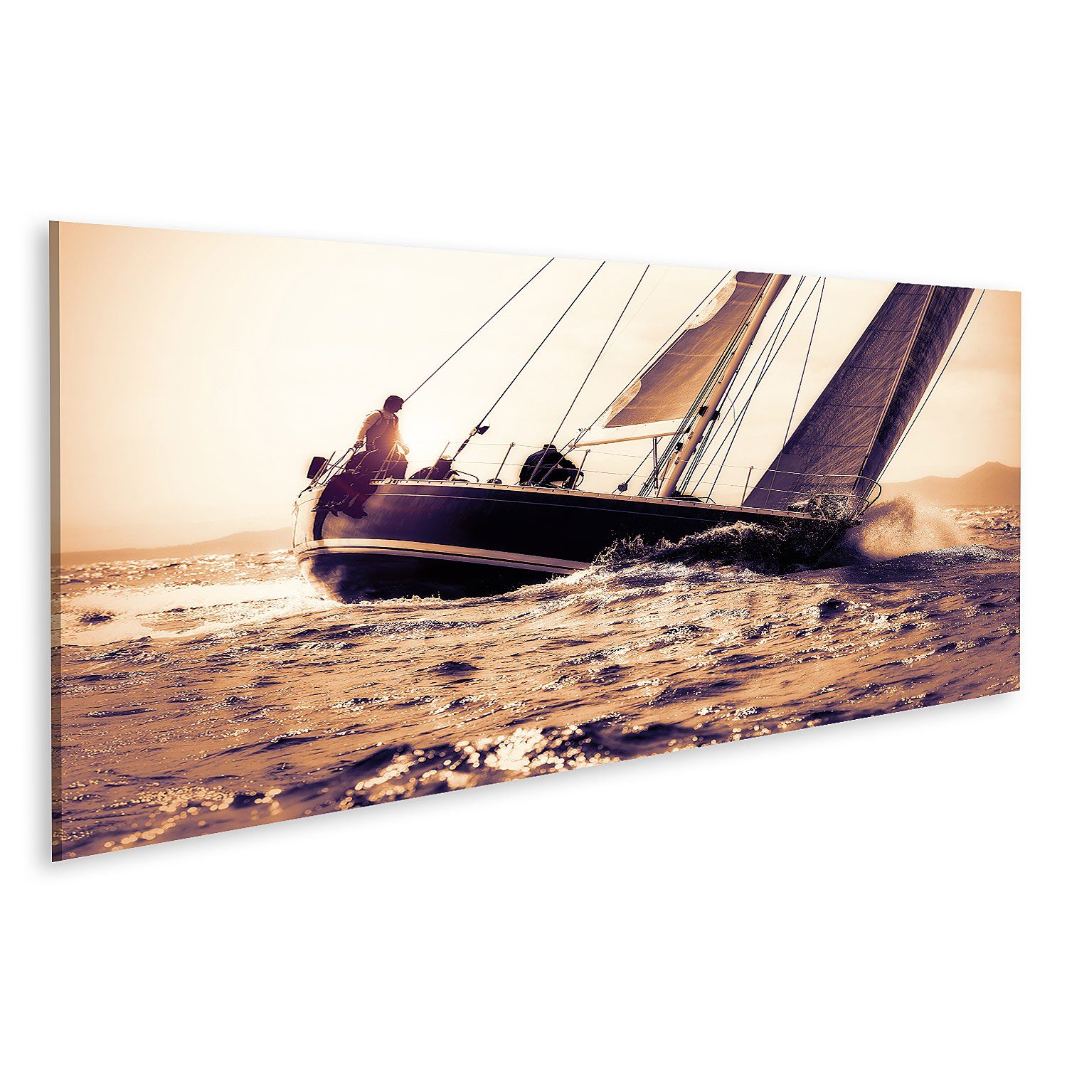 Leinwandbild Bild auf Leinwand Segelboot Segeln bei Sonnenuntergang Wandbild Poster