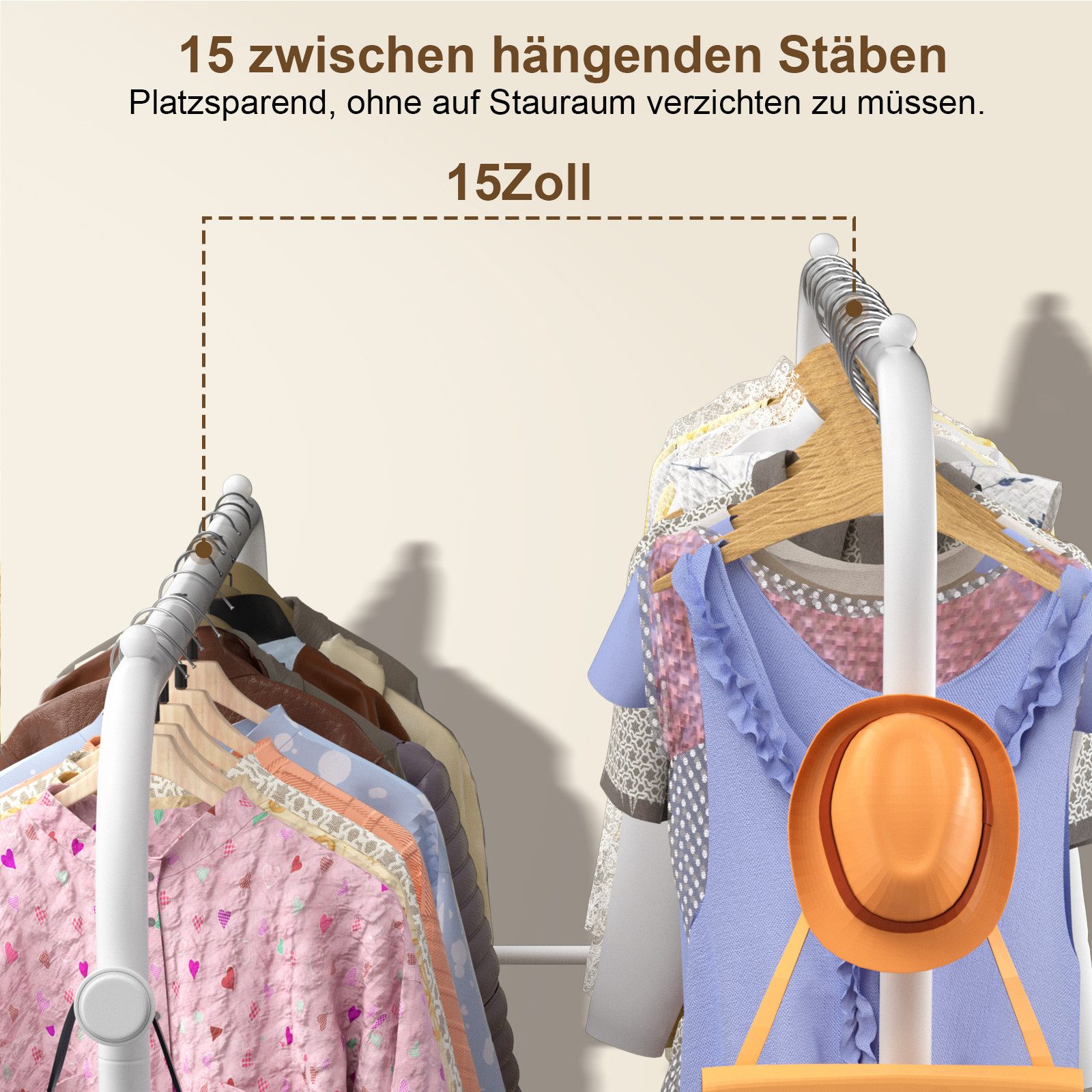 loefme Kleiderständer 3-in-1 Garderobenständer, Metall Kleiderstange offen, (mit doppelter Ablage & Seitenhaken), Einfache Montage Multifunktionaler Kleiderständer, Schwarz