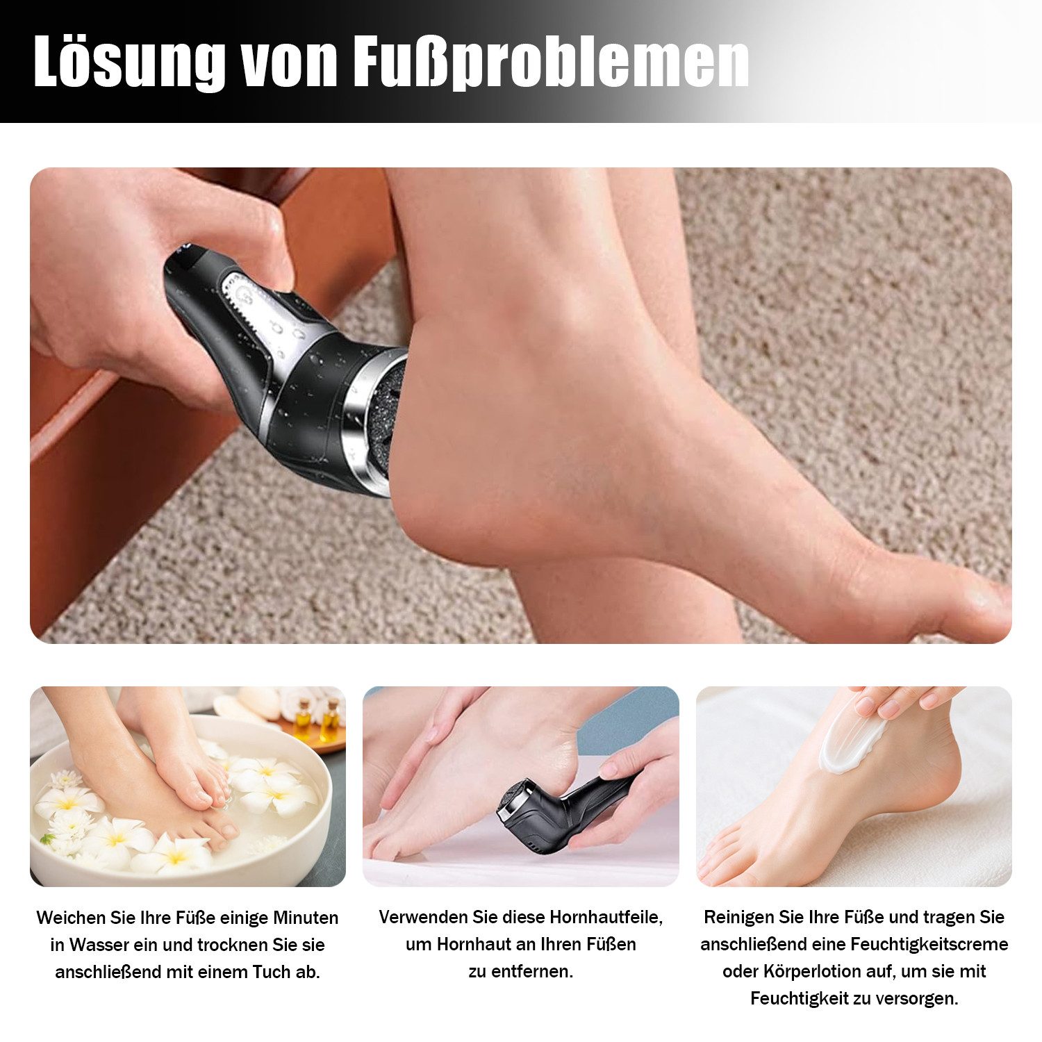 AKKEE Elektrischer Hornhautentferner Fußpflege Hornhaut, Wasserdicht Hornhautentferner, Vakuumsystem, Absaugfunktion, wiederaufladbar