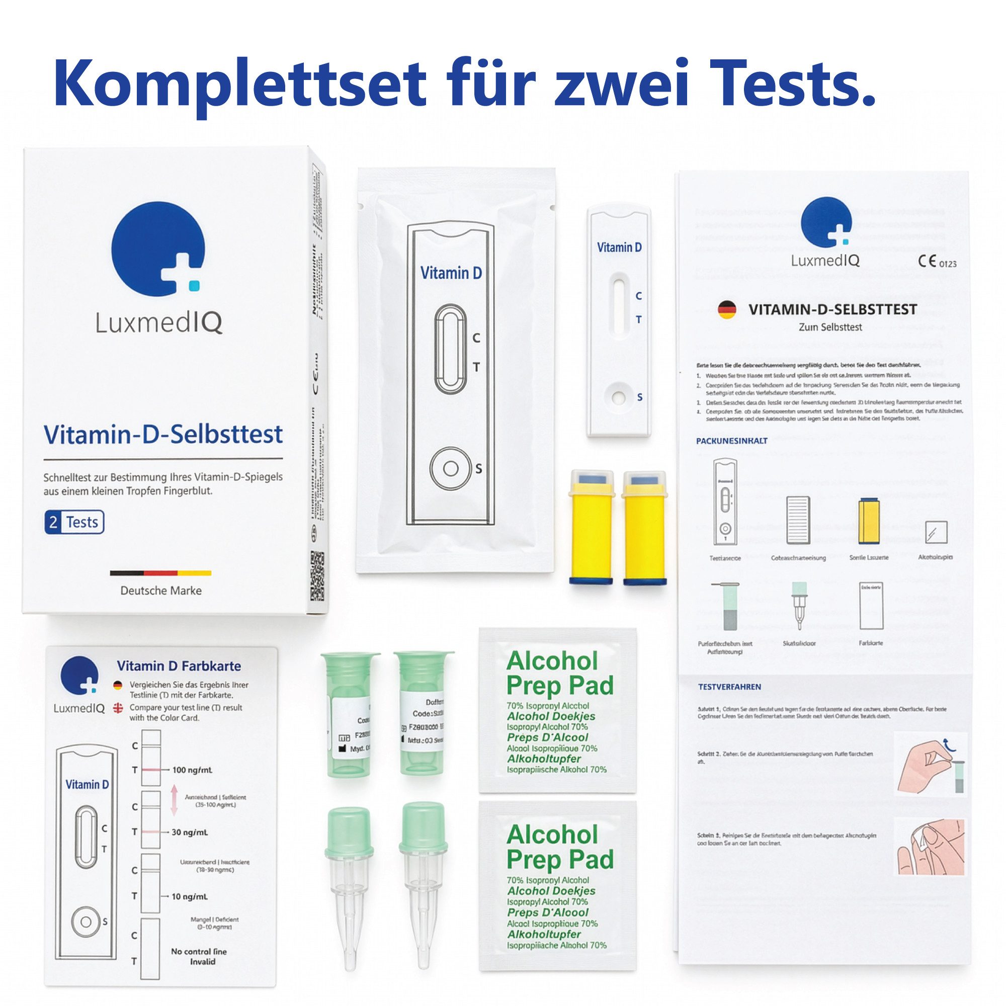 LuxmedIQ Nährstoffmangeltest Vitamin D Test für Zuhause - Vitamin D Spiegel im Blut einfach messen, 2-tlg.