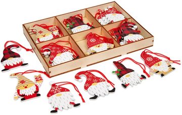 BRUBAKER Christbaumschmuck Weihnachtsanhänger Wichtel Set (24-tlg), Dekoanhänger Lustige Zwerge mit Weihnachtsmützen und Geschenke, 5,8 cm hoch