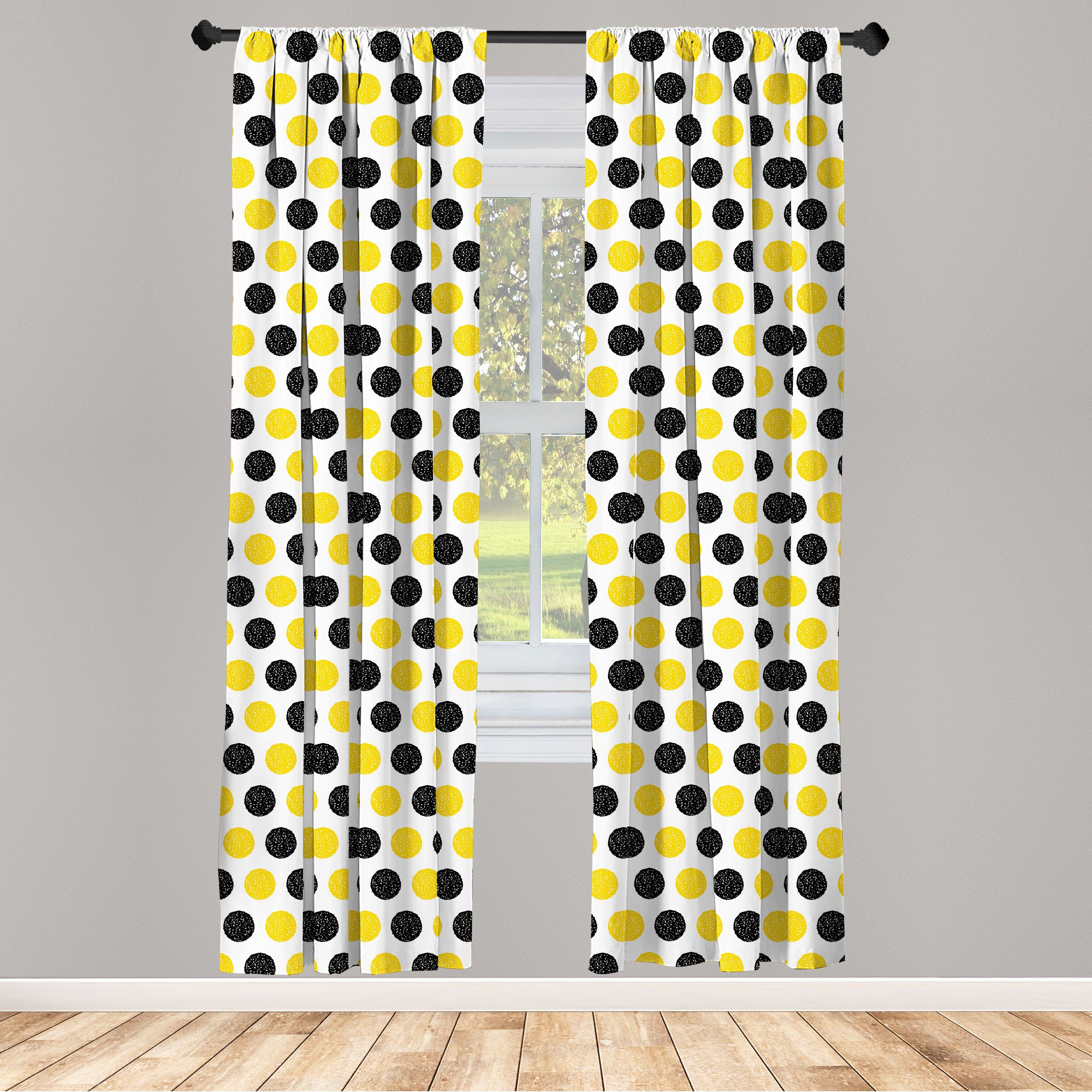 Gardine Vorhang für Wohnzimmer Schlafzimmer Dekor, Abakuhaus, Microfaser, Gelb und Weiß grungy Runde