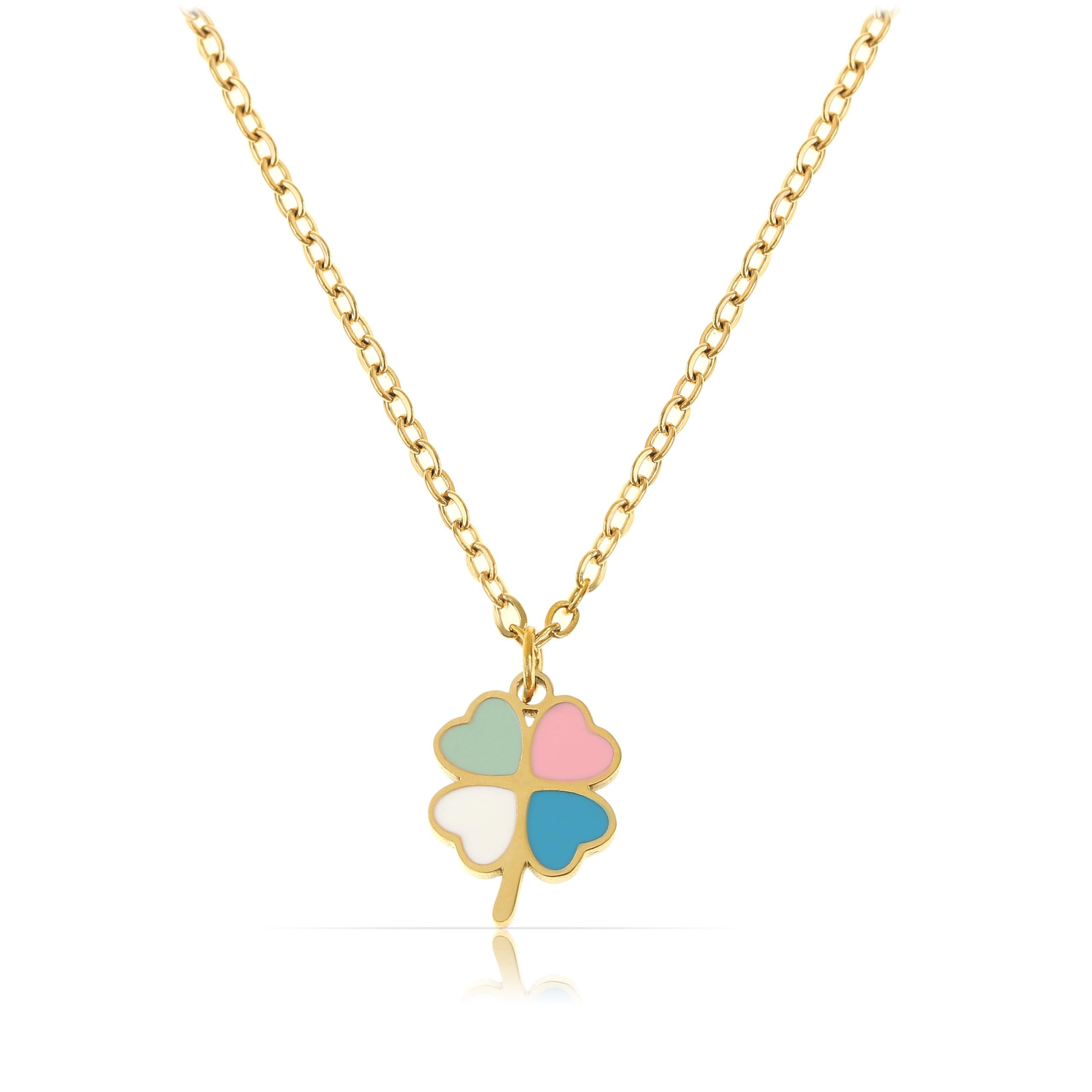 Made by Nami Kette mit Anhänger in Gold mit Anhänger Herz Blume oder Kleeblatt aus Chirurg. Edelstahl, 40 + 5 cm Gold Damen Wasserfester Schmuck Freundschaftsketten