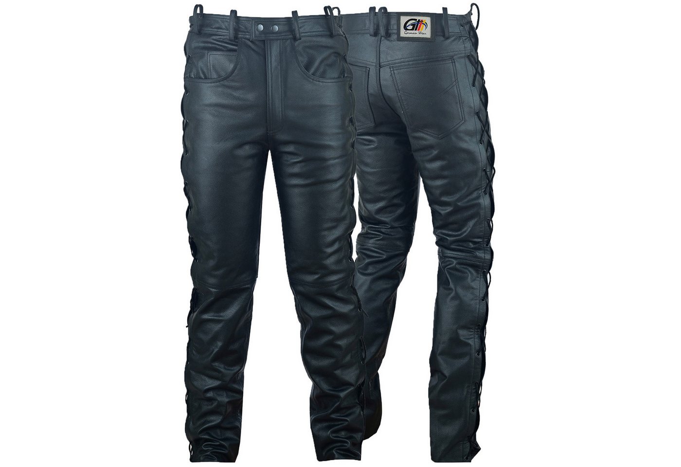 German Wear Lederhose GW860 Black Lederjeans Büffelleder geschnürt Schwarz