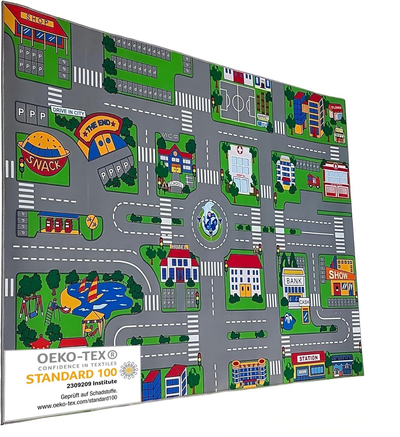 Entrando Kinderteppich Spielteppich Straße Stadt für Kinder, Rechteckig, Höhe: 10 mm, rutschfest, maschinenwaschbar, faltbar, strapazierfähig