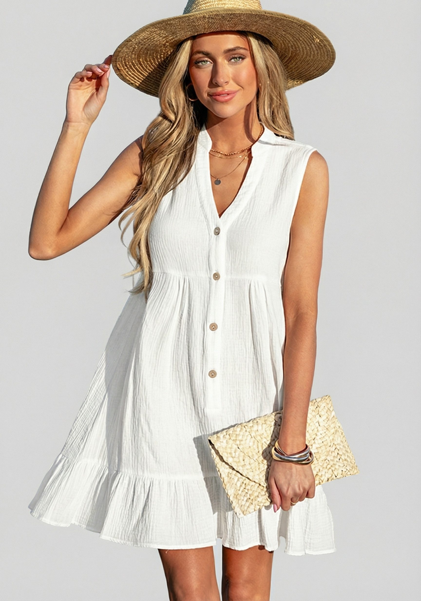 Cupshe Minikleid Mini Abdeckkleid mit Rüschensaum Knöpfe vorne Rüschensaum günstig online kaufen