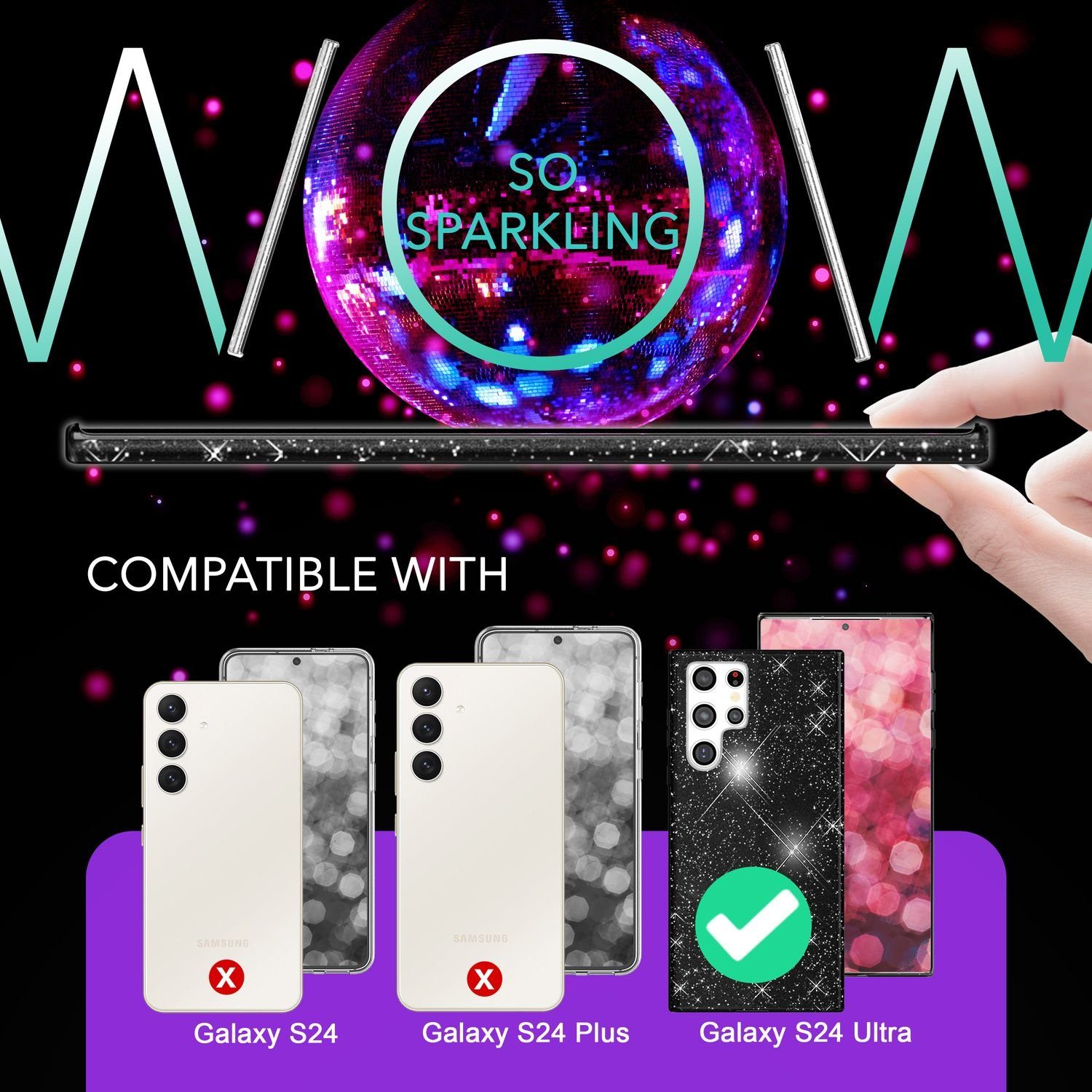 Nalia Smartphone-Hülle Samsung Galaxy S24 Ultra 17,3 cm (6,8 Zoll), Glitzer Silikon Hülle / Glänzender Hybrid Schutz / Stoßfest & Robust – Bild 4 von 5