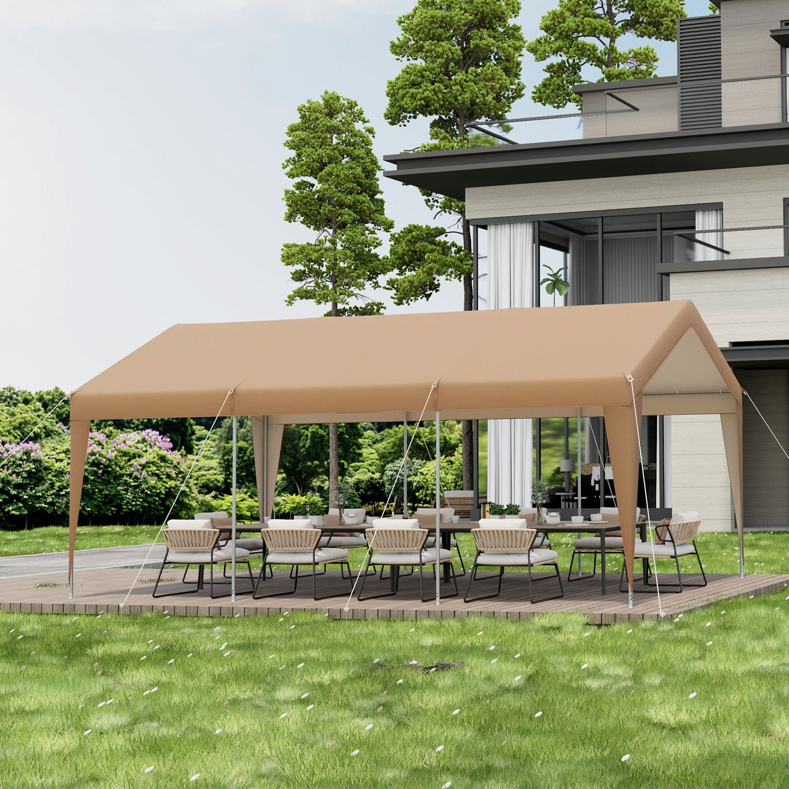 COSTWAY Einzelcarport, BxT: 301x600 cm, mit wetterfester Abdeckung