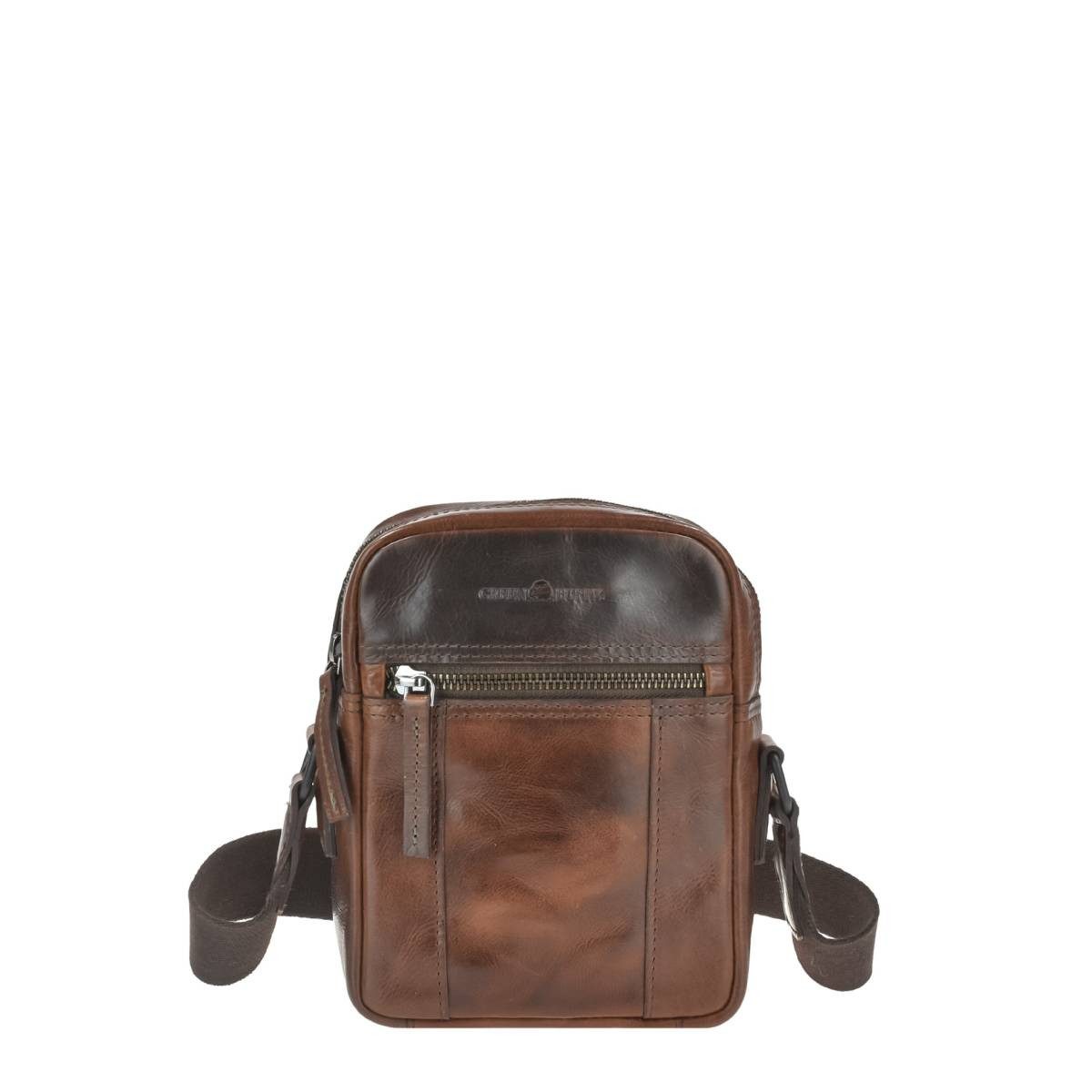 Greenburry Umhängetasche "Newport" Leder Tasche kleine Herrentasche Umhänger 17x20cm, Hauptfach 14x18cm, 145cm Schultergurt