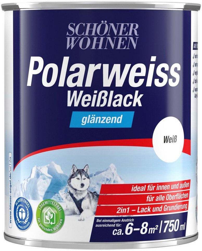 WOHNEN SCHÖNER & glänzend, für 750 alle innen außen, Weißlack ml, geeignet Polarweiss, für Oberflächen FARBE