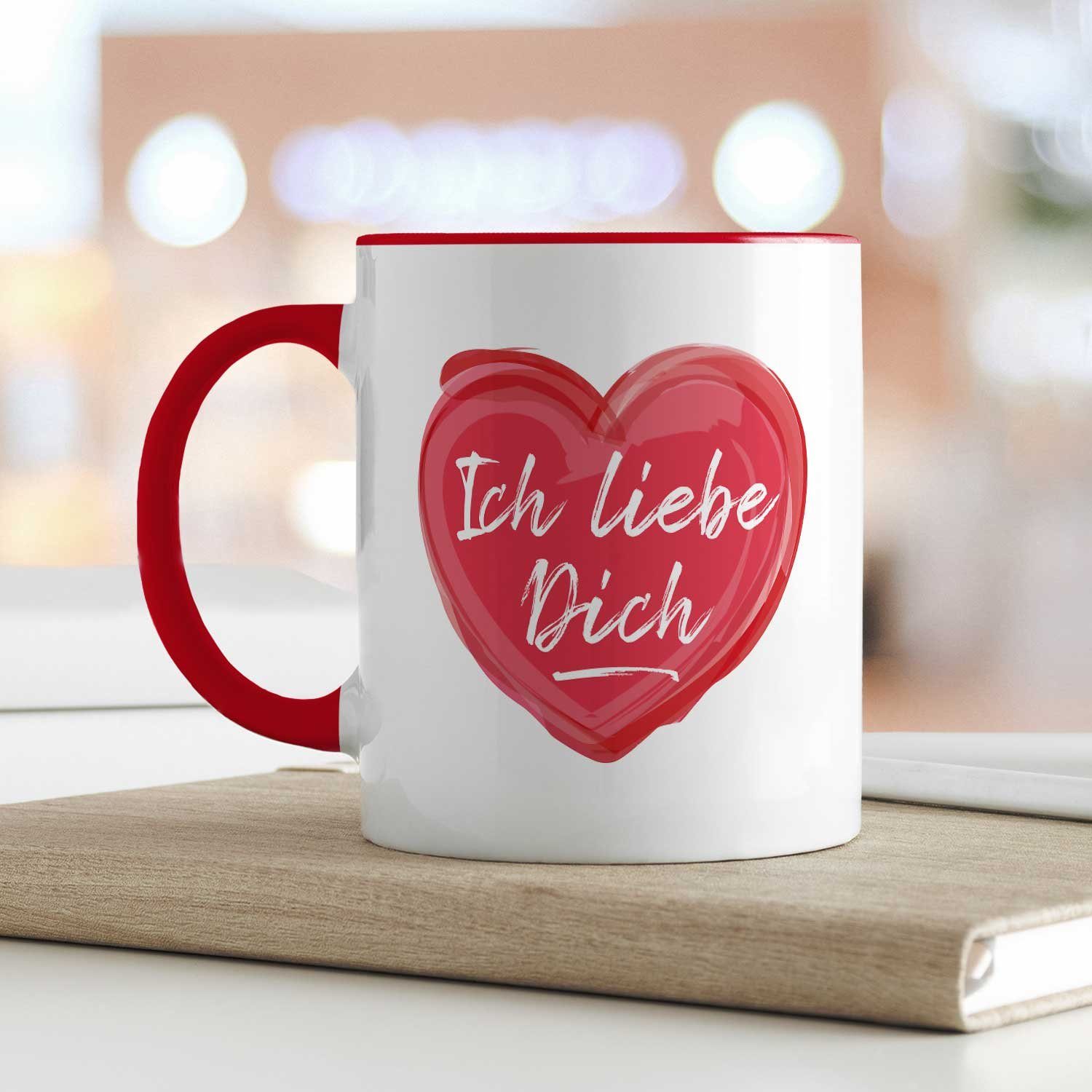 GRAVURZEILE Tasse mit Spruch - Ich liebe dich - Geschenk für Paare & Verliebte, Keramik, Farbe: Rot