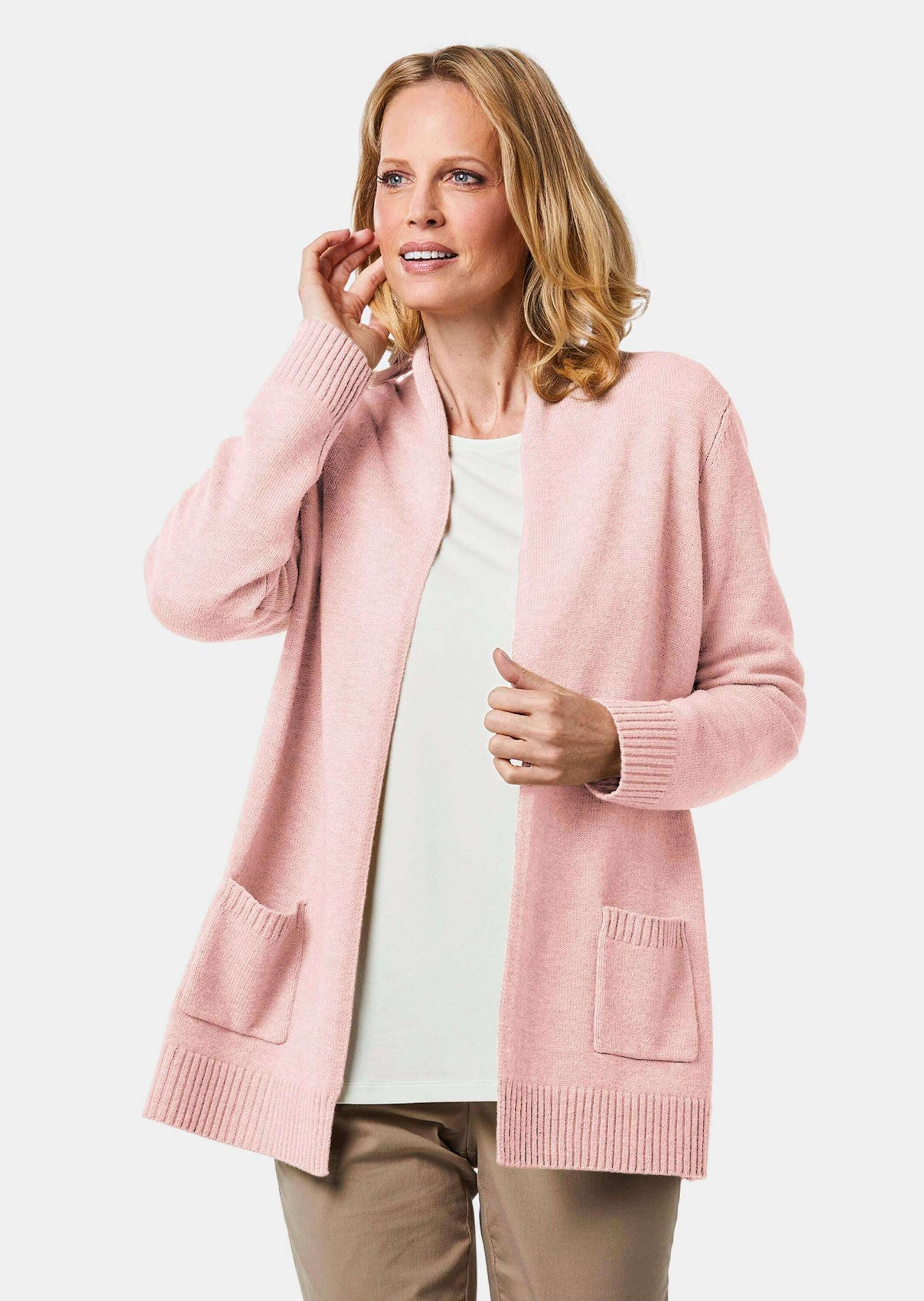 / Schalkragenstrickjacke melange GOLDNER Strickjacke rosa