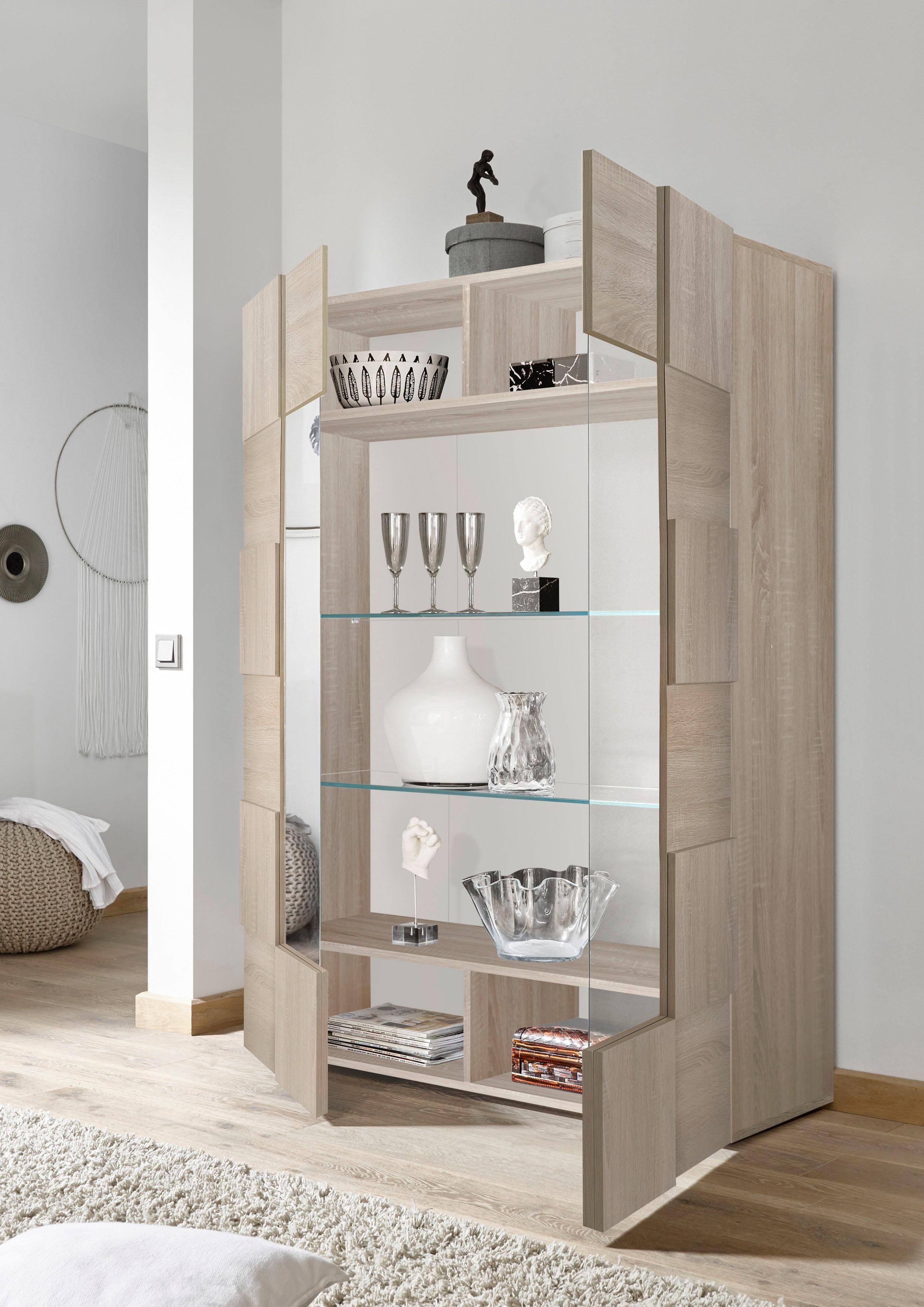 Home affaire Vitrine Dama Höhe 166 cm, Breite 121 cm, Stauraumvitrine mit 2 Türen, Standvitrine - Front in 3D-Optik, viel Stauraum, verschiedene Farben