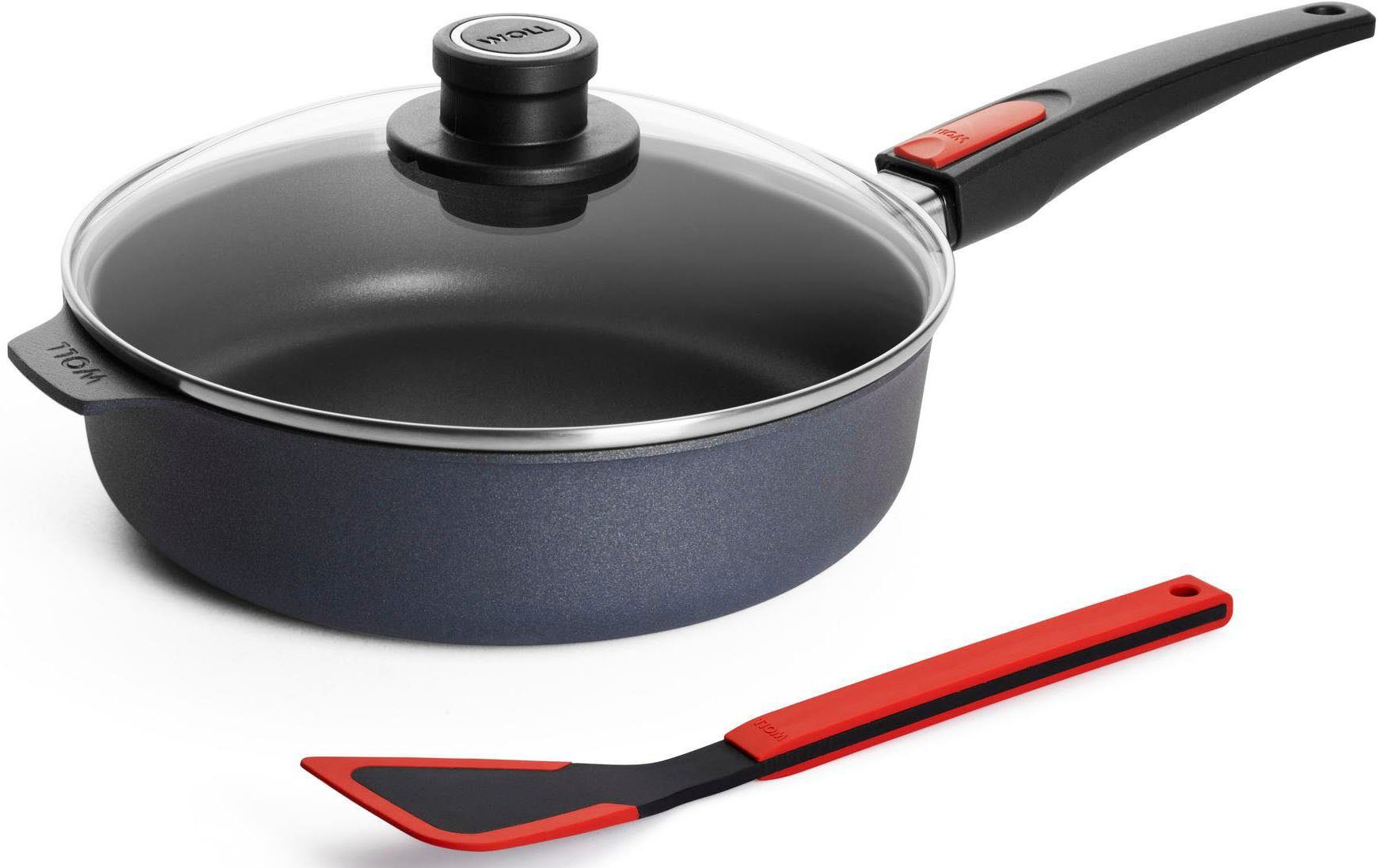 WOLL Schmorpfanne MADE IN GERMANY - Diamond Lite, Aluminium (Set, 3-tlg), Induktion, inkl. Pfannenwender, abnehmbarer Stiel