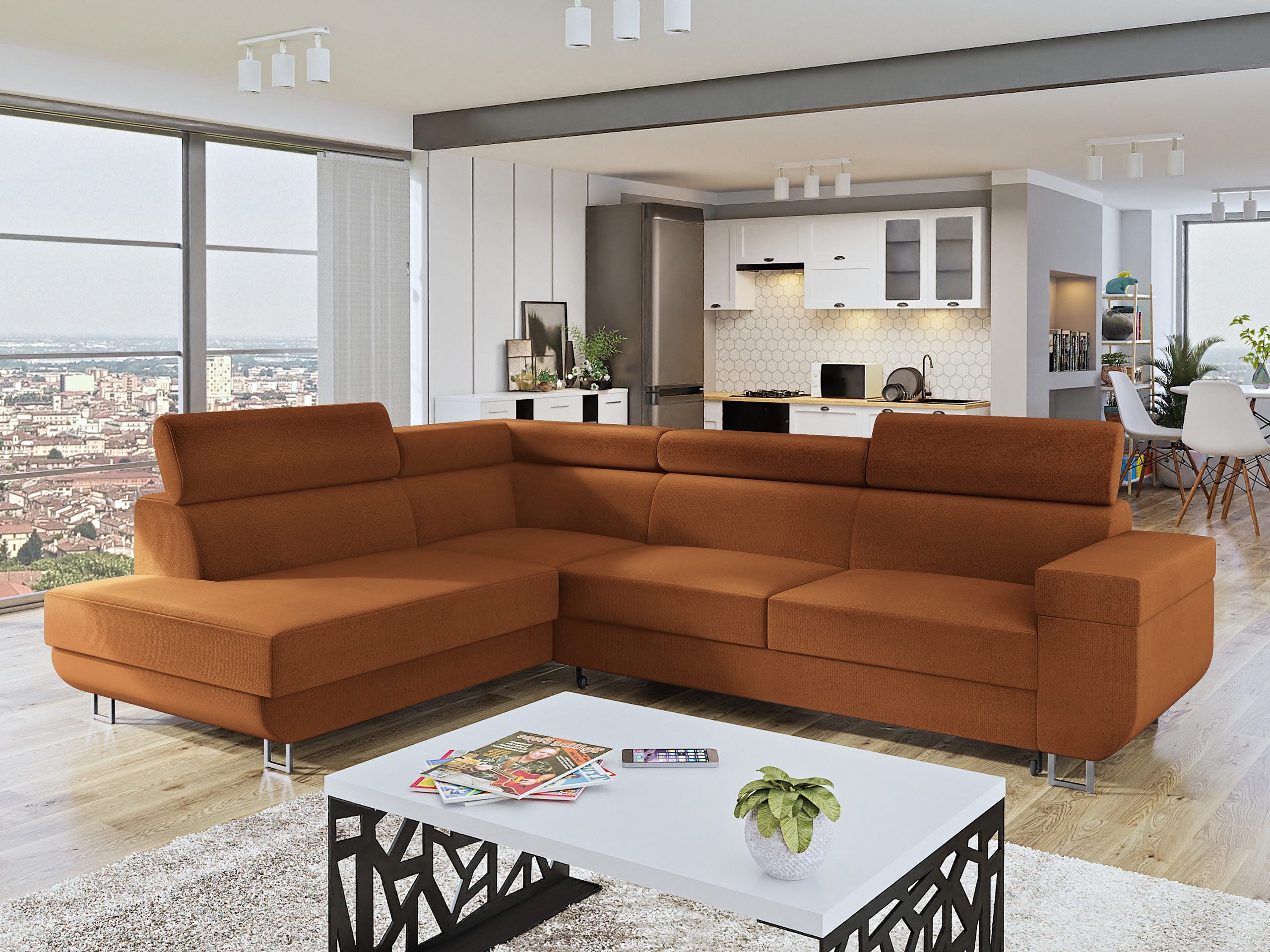 MIRJAN24 Ecksofa Fonti, mit Bettkasten und Schlaffunktion, Einstellbare Kopfstützen, BHT: 253x71x188 cm