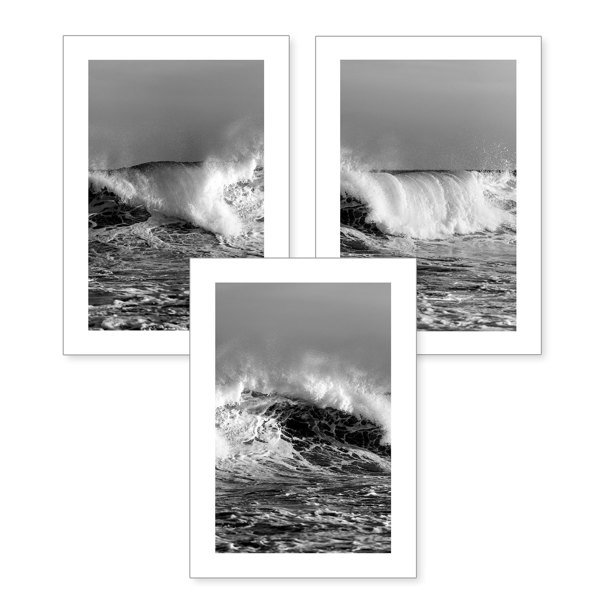 Kreative Feder Poster, Natur, Landschaft, Meer, Küste, Welle, Wasser (Set, 3 St), 3-teiliges Poster-Set, Wandbild, optional mit Rahmen, DIN A4 oder A3