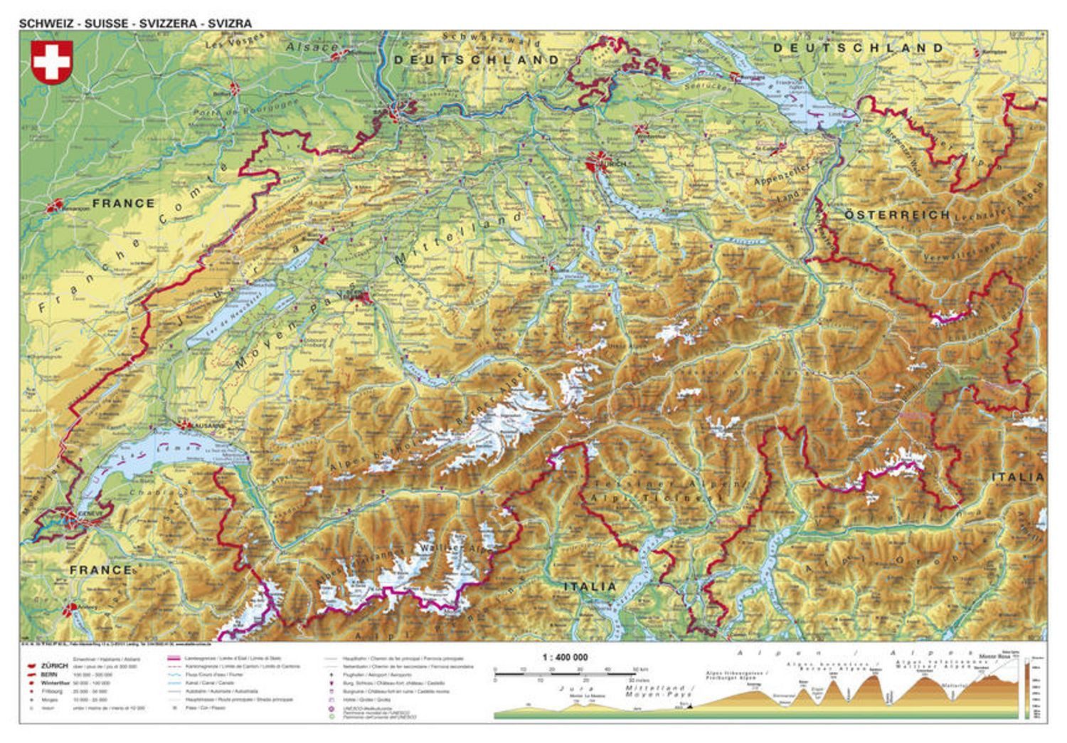 Schweiz physisch Papierposter / Heinrich Stiefel