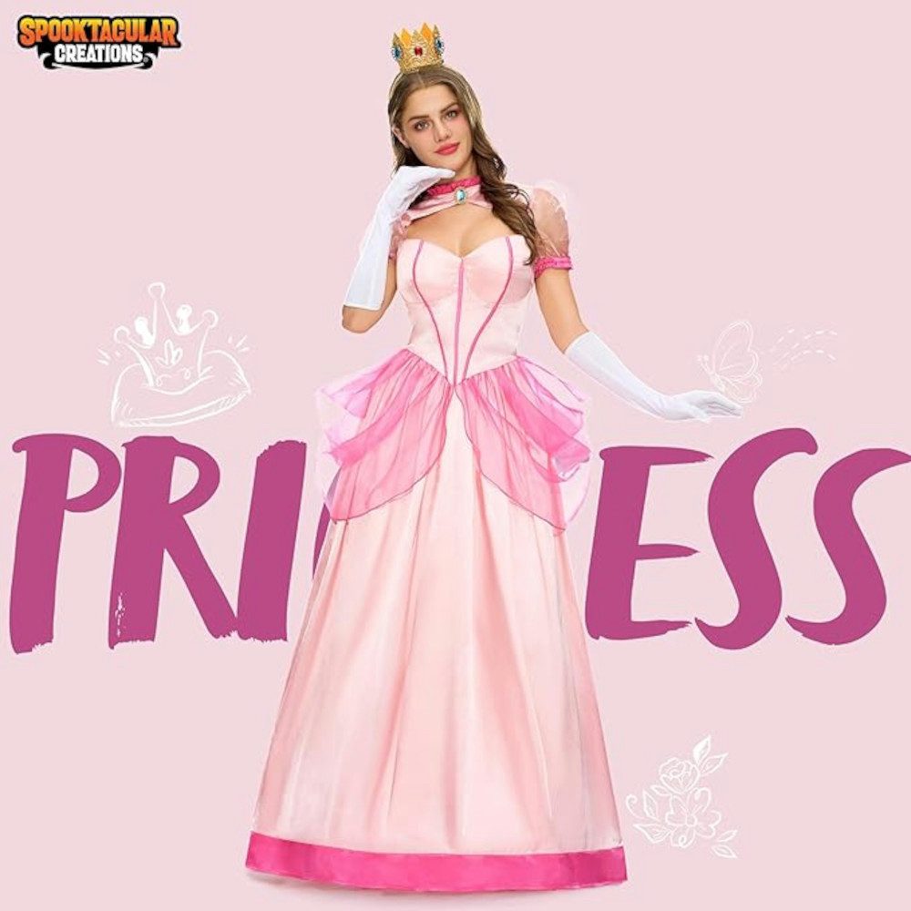 UE Stock Prinzessin-Kostüm Damen Prinzessin Kleid Kostüm mit Krone und Handschuhen Gr. S Rosa, für den perfekten Prinzessinnen-Look