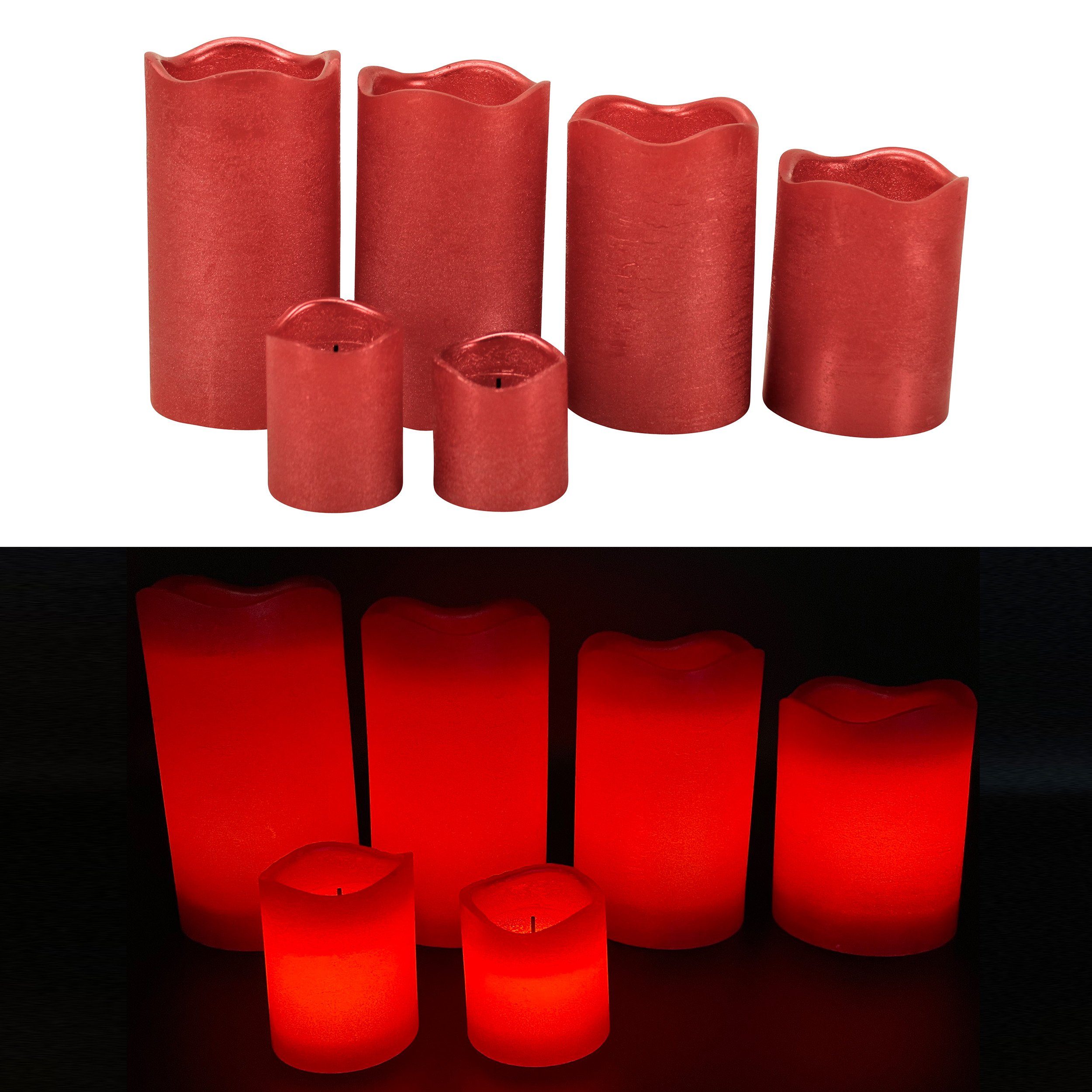 Online-Fuchs LED-Kerze 4 + 2er Set LED Kerzen aus Echtwachs mit Timer und Fernbedienung (Champagner, Weiß, Silber, Rot, Róse -, Metallic-Design), ohne Flamme, leuchten aus dem Inneren