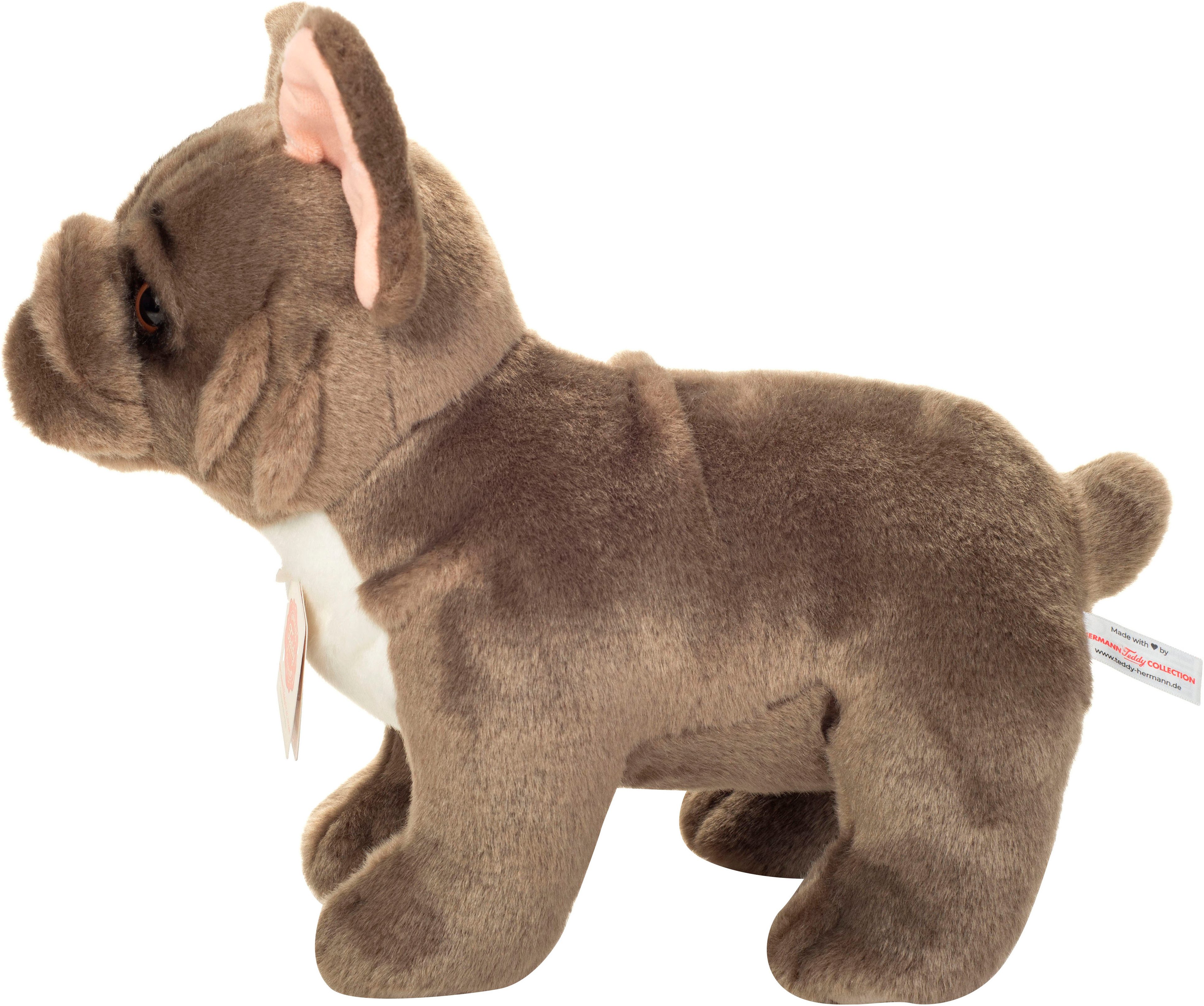 Teddy Hermann® Kuscheltier Französische Bulldogge, stehend, 30 cm, grau, zum Teil aus recyceltem Material