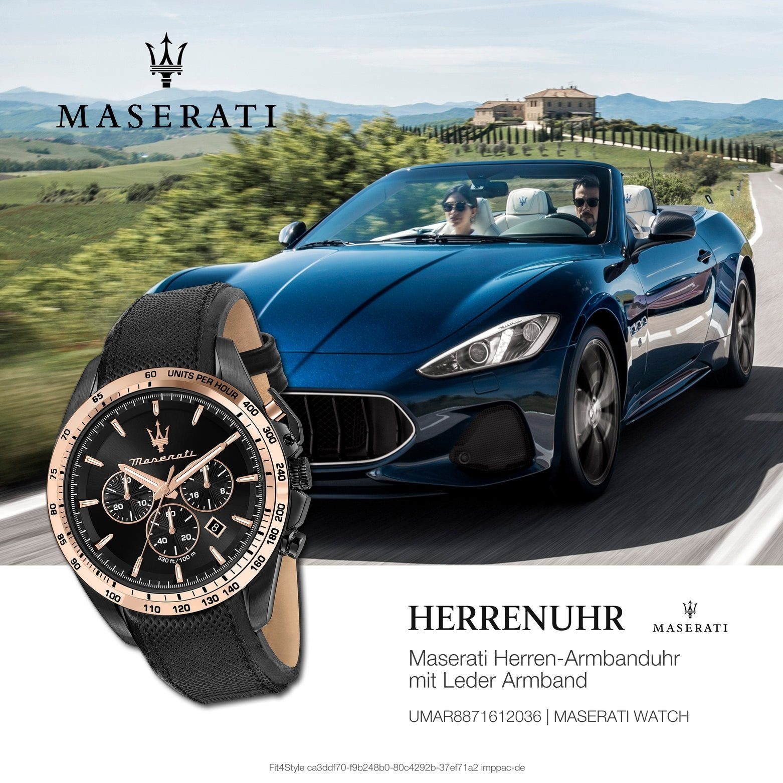 groß Chronograph Lederarmband, Made-In Herrenuhr rund, Herren MASERATI (ca. Chronograph, Italy Maserati 45mm)