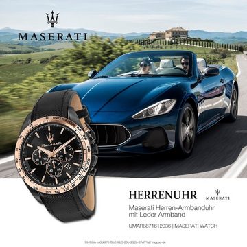MASERATI Chronograph Maserati Herren Chronograph, Herrenuhr rund, groß (ca. 45mm) Lederarmband, Made-In Italy