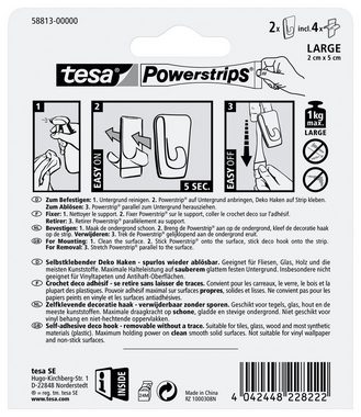 tesa Klebehaken Powerstrips Bilderhaken, Dekoration, Bilder, Leinwände, Lichterketten, Girlanden, (Packung, 2-St., Haken, Powerstrip), Stripes transparent - Dekohaken - je max. 1 kg