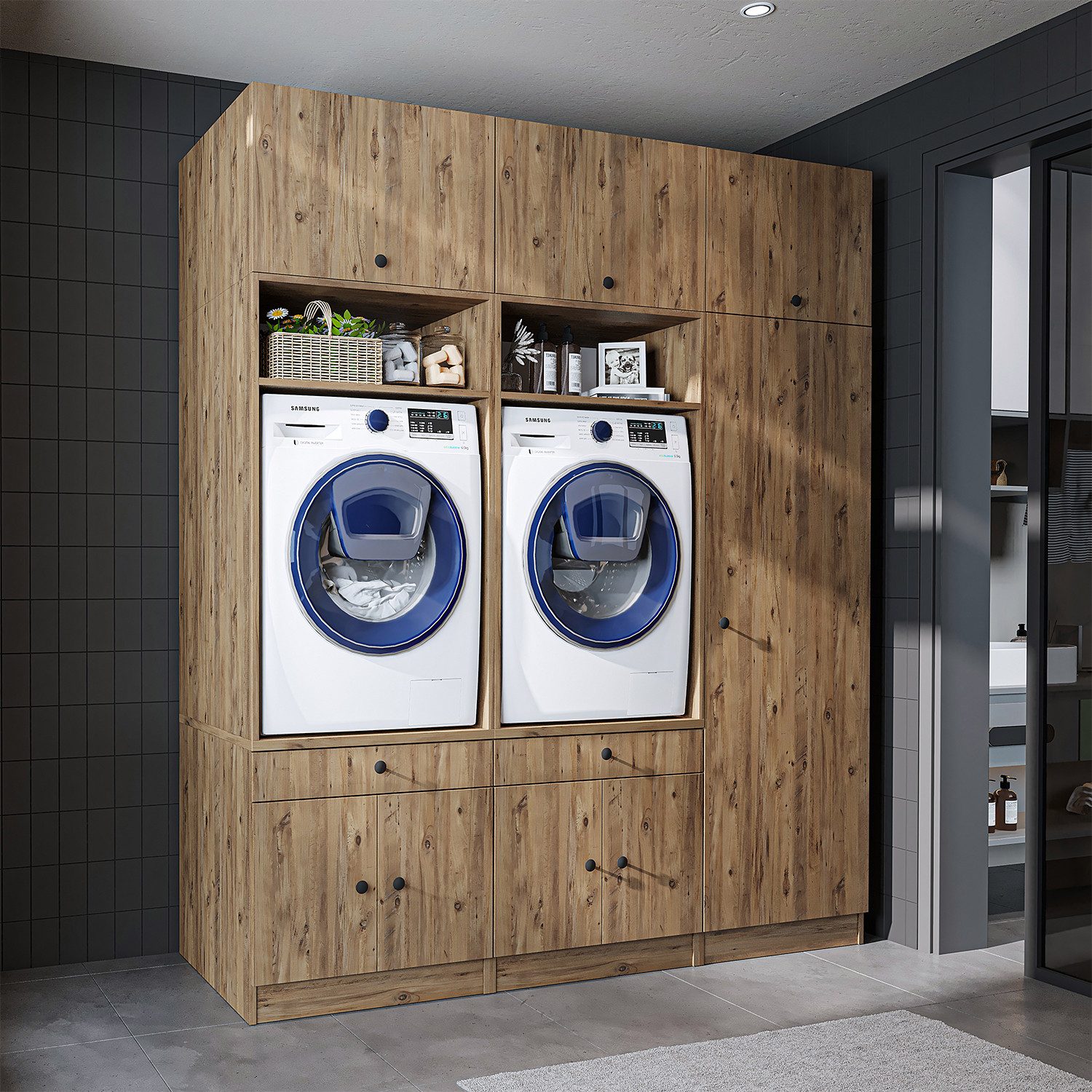 Roomart Waschmaschinenumbauschrank (Waschmaschinenschrank Trocknerschrank m günstig online kaufen