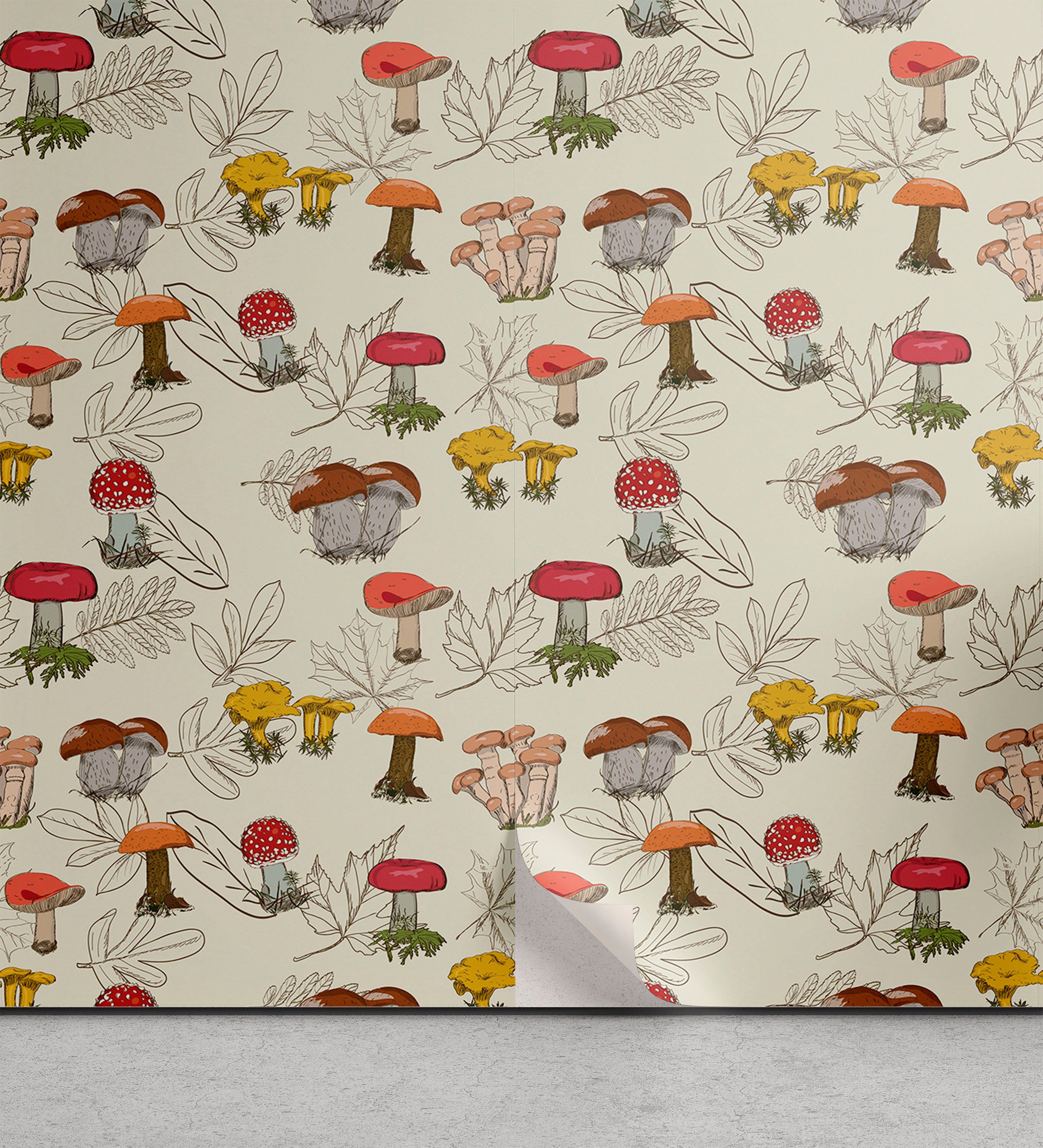 Abakuhaus Vinyltapete selbstklebendes Wohnzimmer Küchenakzent, Pilz Herbstliche Wald Floral