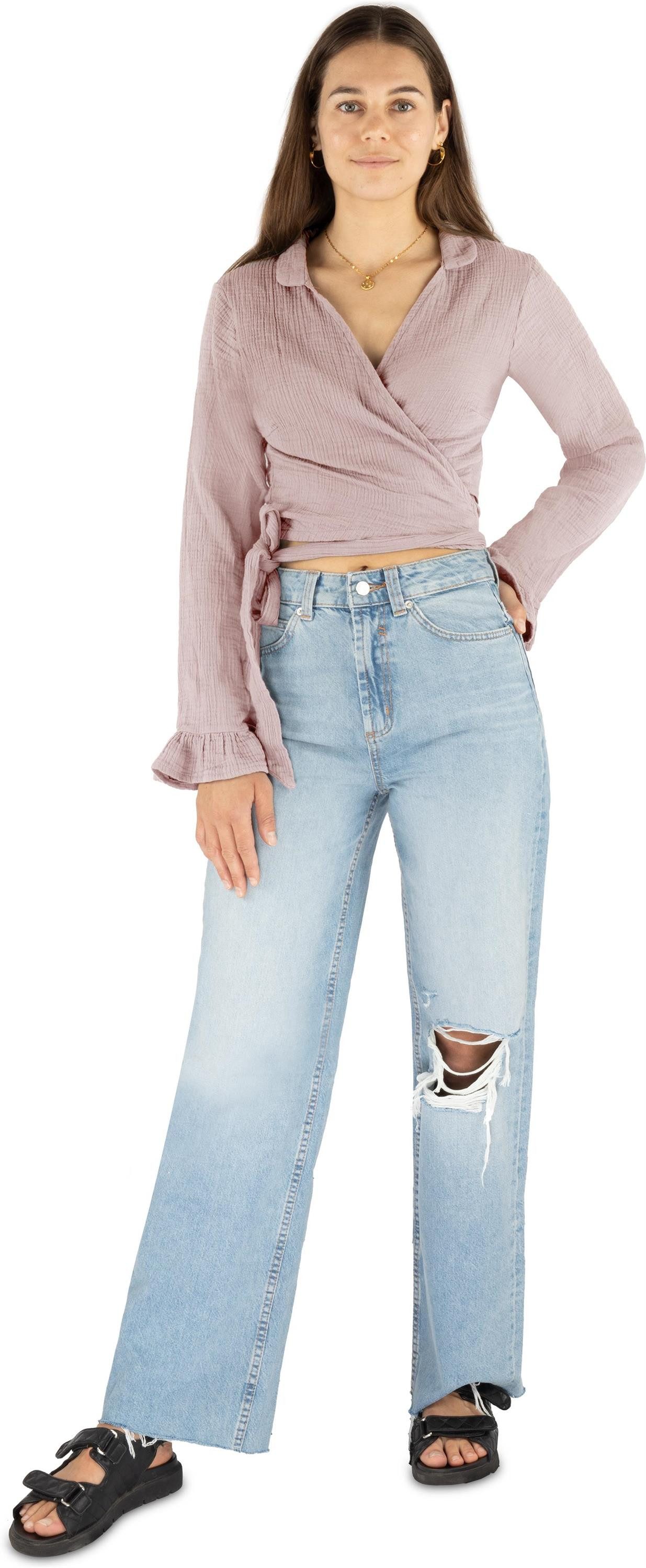 Janice Langarmbluse Musselin Hemd Chalandri Sommerbluse Bluse mit Bindeband