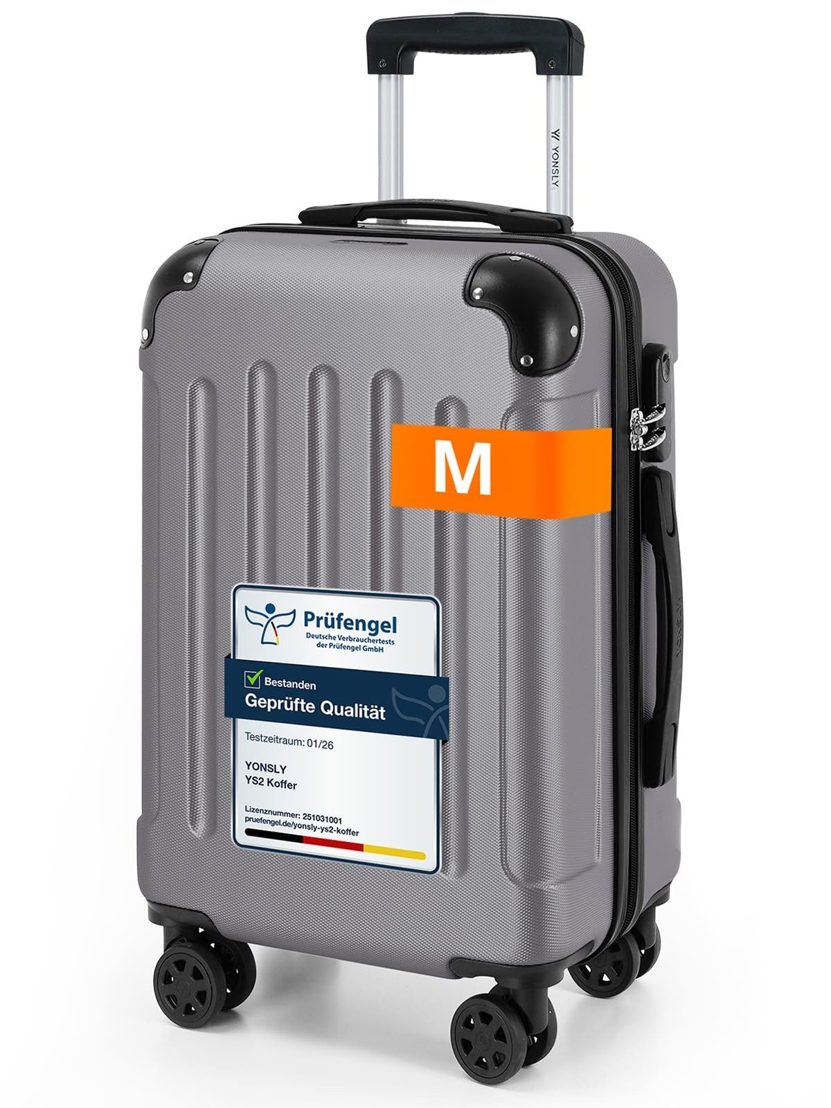 YONSLY Hartschalen-Trolley Hartschalen-Reisekoffer Trolley Rollkoffer in S/M/L/XL Größen, 4 Rollen, mit 360°-Lenkrollen, Zahlenschloss und mehrstufigem Teleskopgriff