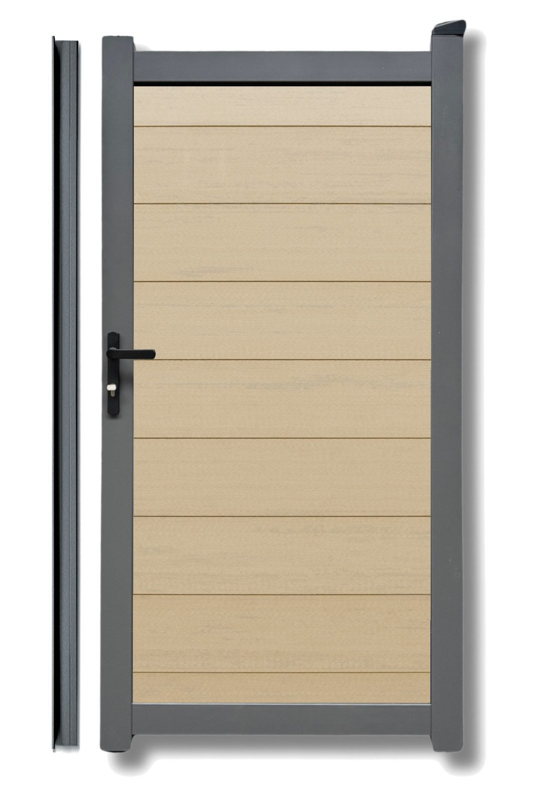 WPC Profi Zauneinzeltür Aluminium Garten Zaun Tor Gartentor Alu Sand Sandbeige 90X180 cm, (Komplettset, mit Befestigung, Schloss, Anschlagschiene)