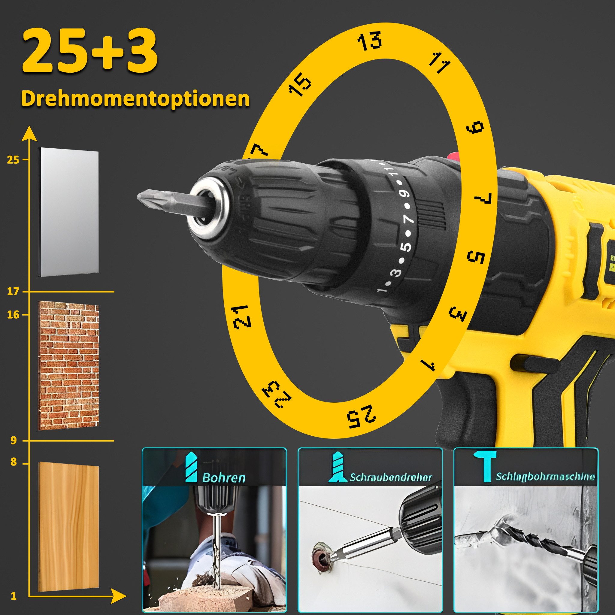 CkeyiN Akku-Bohrschrauber Akku-Schlagschrauber 400 Nm max. Akku-Schraubendr günstig online kaufen