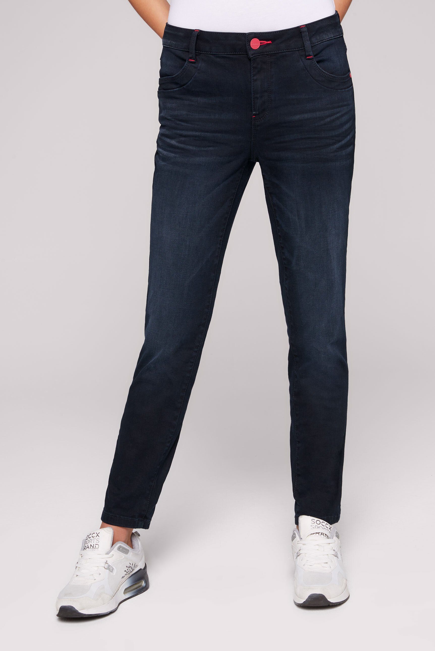SOCCX Regular-fit-Jeans mit Bleaching-Effekten, Komfortable  Oberschenkelweite | Stretchjeans