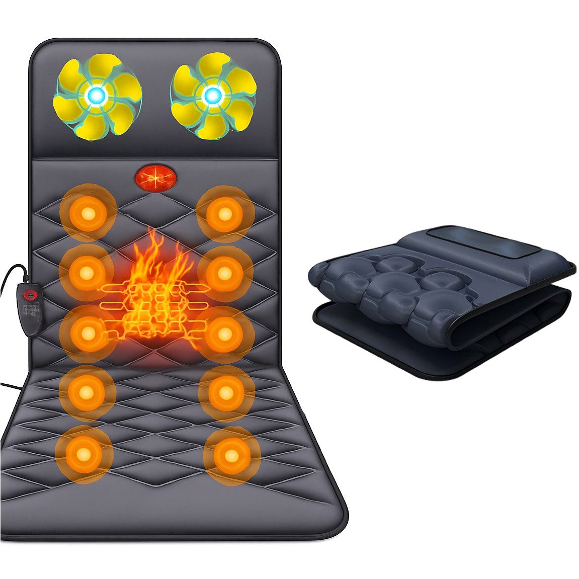 Toomoke Massagematte Massagematte Ganzkörpermassageauflage 60 x 170 cm, Massagekissen mit Wärme, Massagepad faltbar, 9 Modi, 9 Intensitäten, Timer 10–30 Minuten, Überhitzungsschutz, Büro Massage, Heimmassage, Geschenkidee