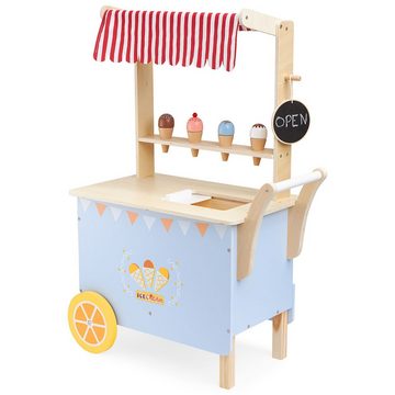 Mamabrum Kinder-Küchenset Holzeiswagen auf Rädern - mobile Eisdiele