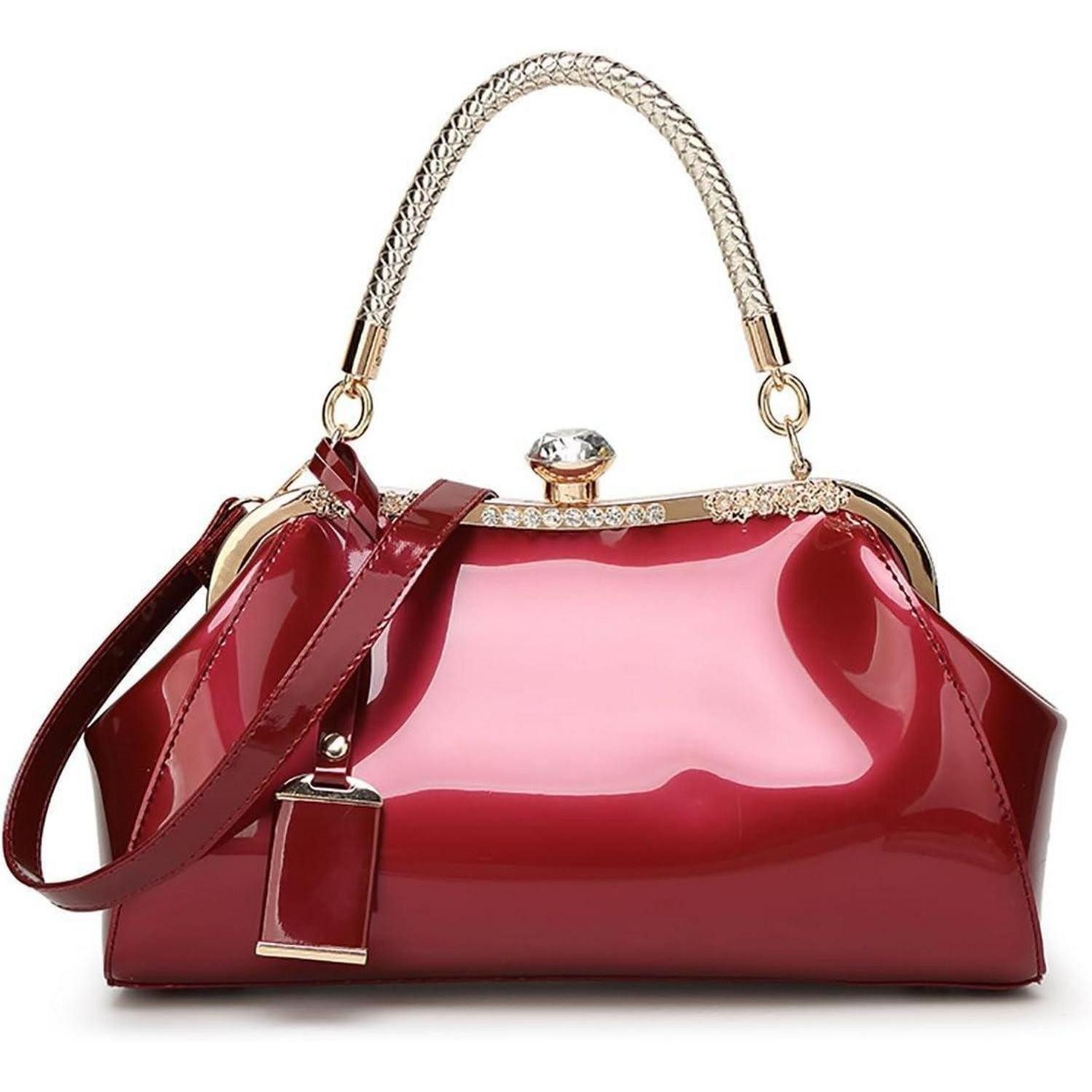 LuxusKollektion Handtasche Damen PU-Lackleder Handtasche in Burgund für Hochzeit