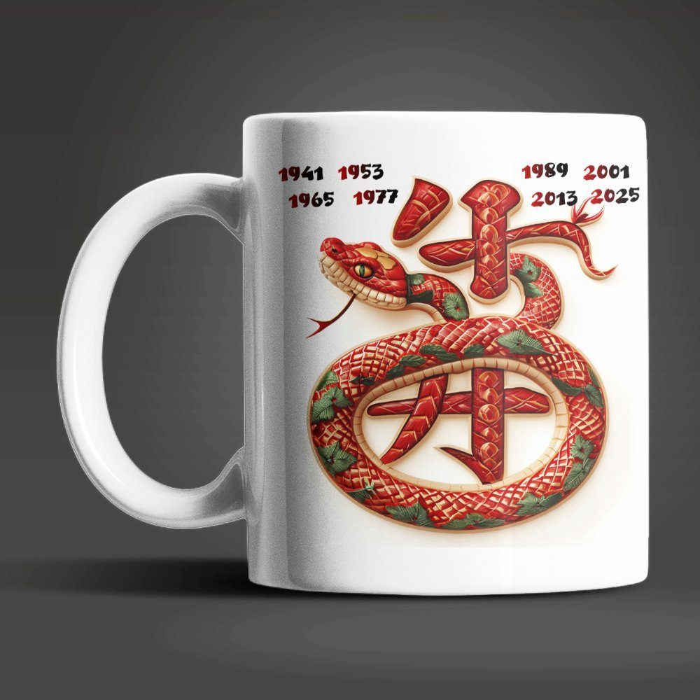 WS-Trend Tasse Schlange Chinesisches Jahres Sternzeichen Kaffeetasse Teetasse, Keramik