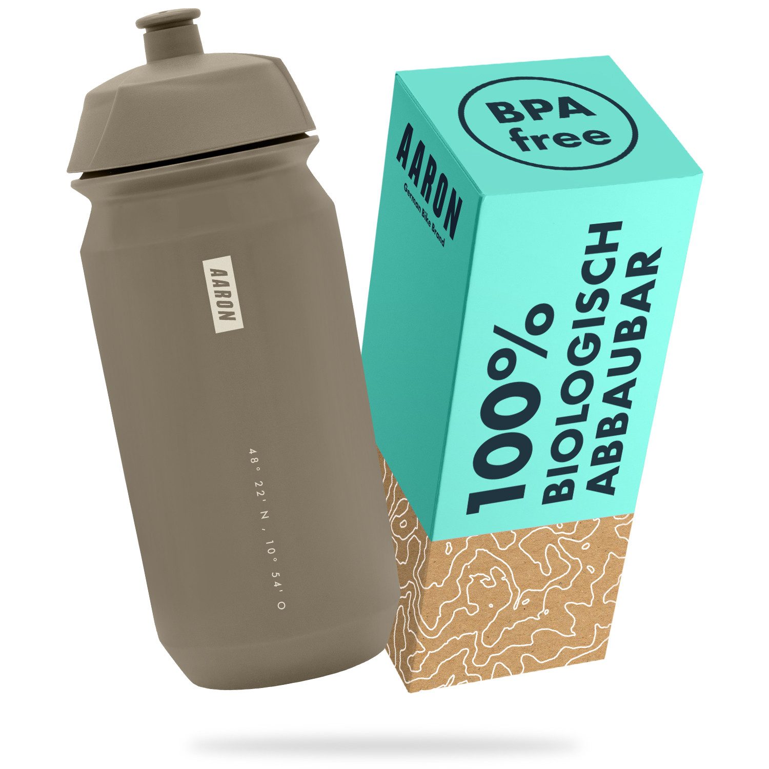 AARON Trinkflasche ECO 100% Biologisch Abbaubar BPA-frei Fahrrad Wasserflasche 500/750 ml