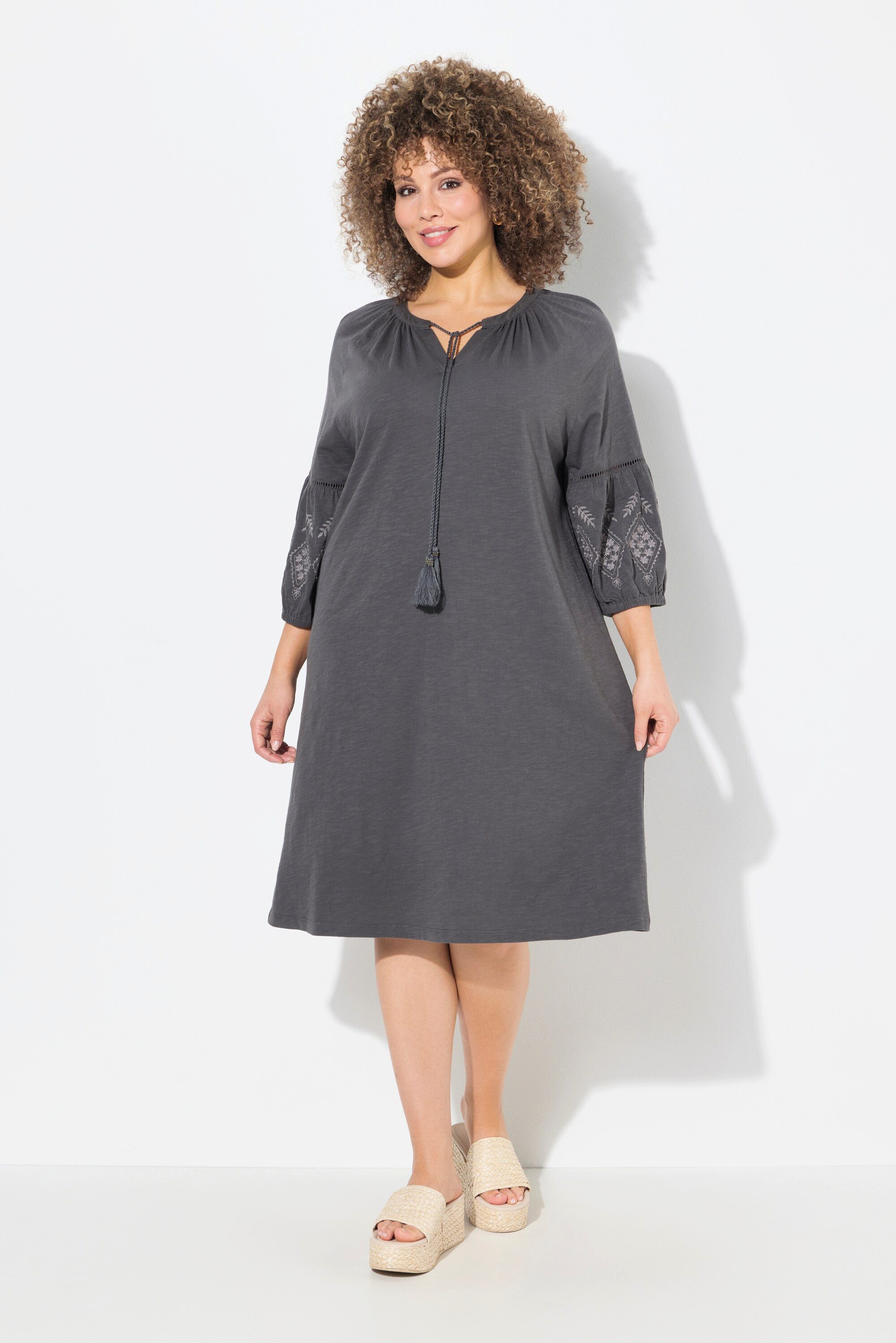 Ulla Popken Jerseykleid Jerseykleid Stickerei A-Linie Tunika-Ausschnitt günstig online kaufen